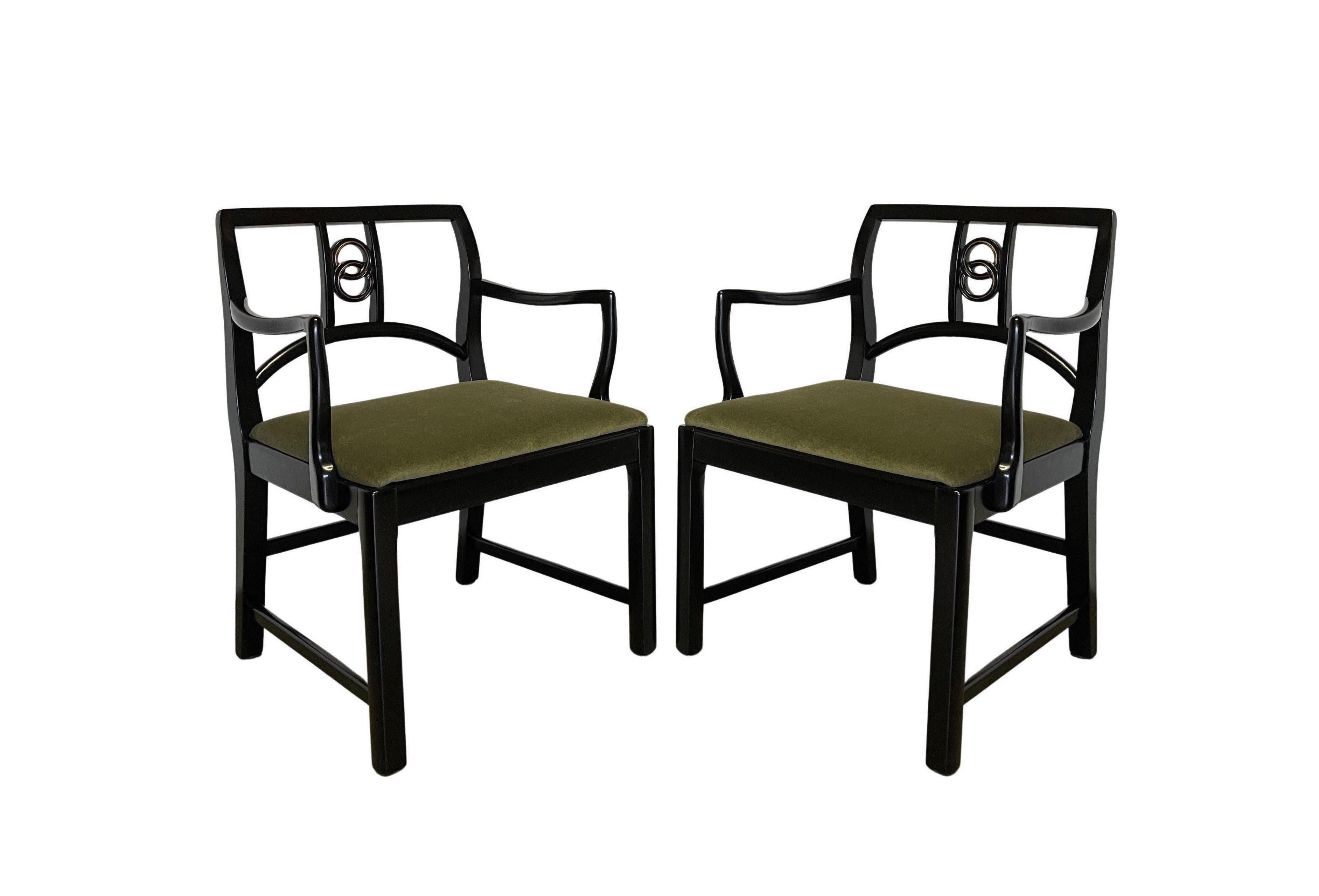 Mid-Century Modern Six Restored Black Lacquer Dining Chairs by Michael Taylor for Baker For Sale