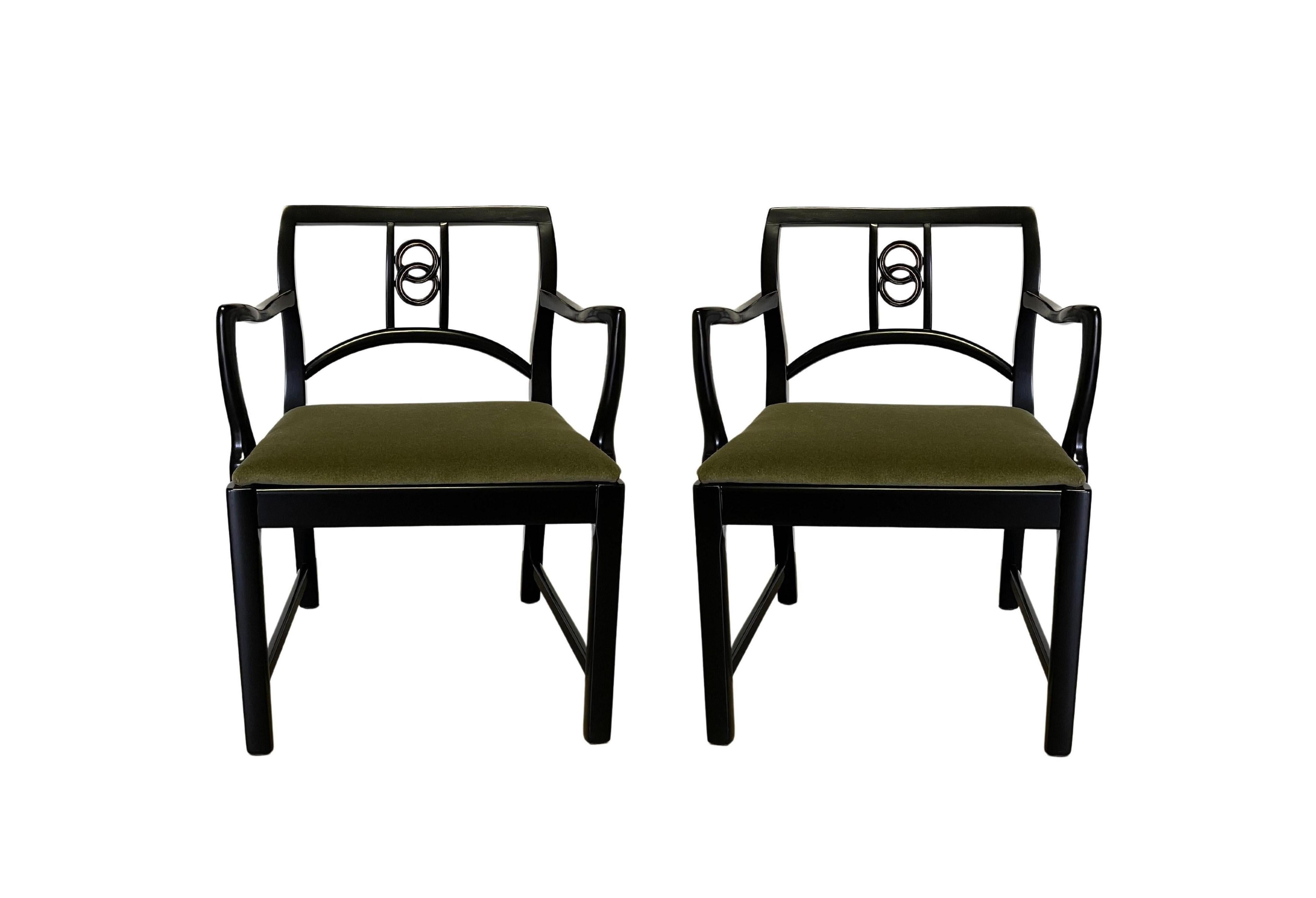 Lacquered Six Restored Black Lacquer Dining Chairs by Michael Taylor for Baker For Sale