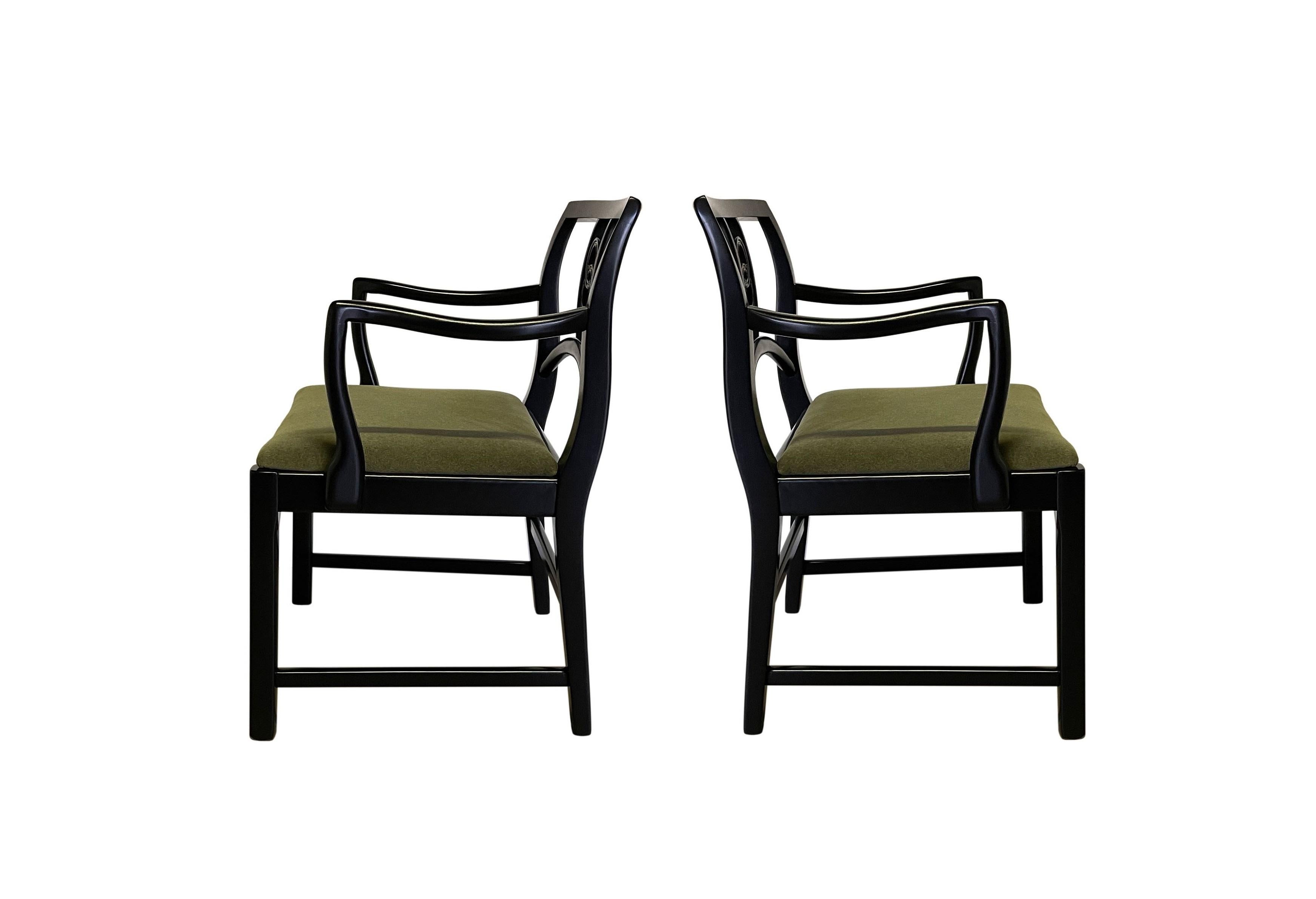 Mid-20th Century Six Restored Black Lacquer Dining Chairs by Michael Taylor for Baker For Sale