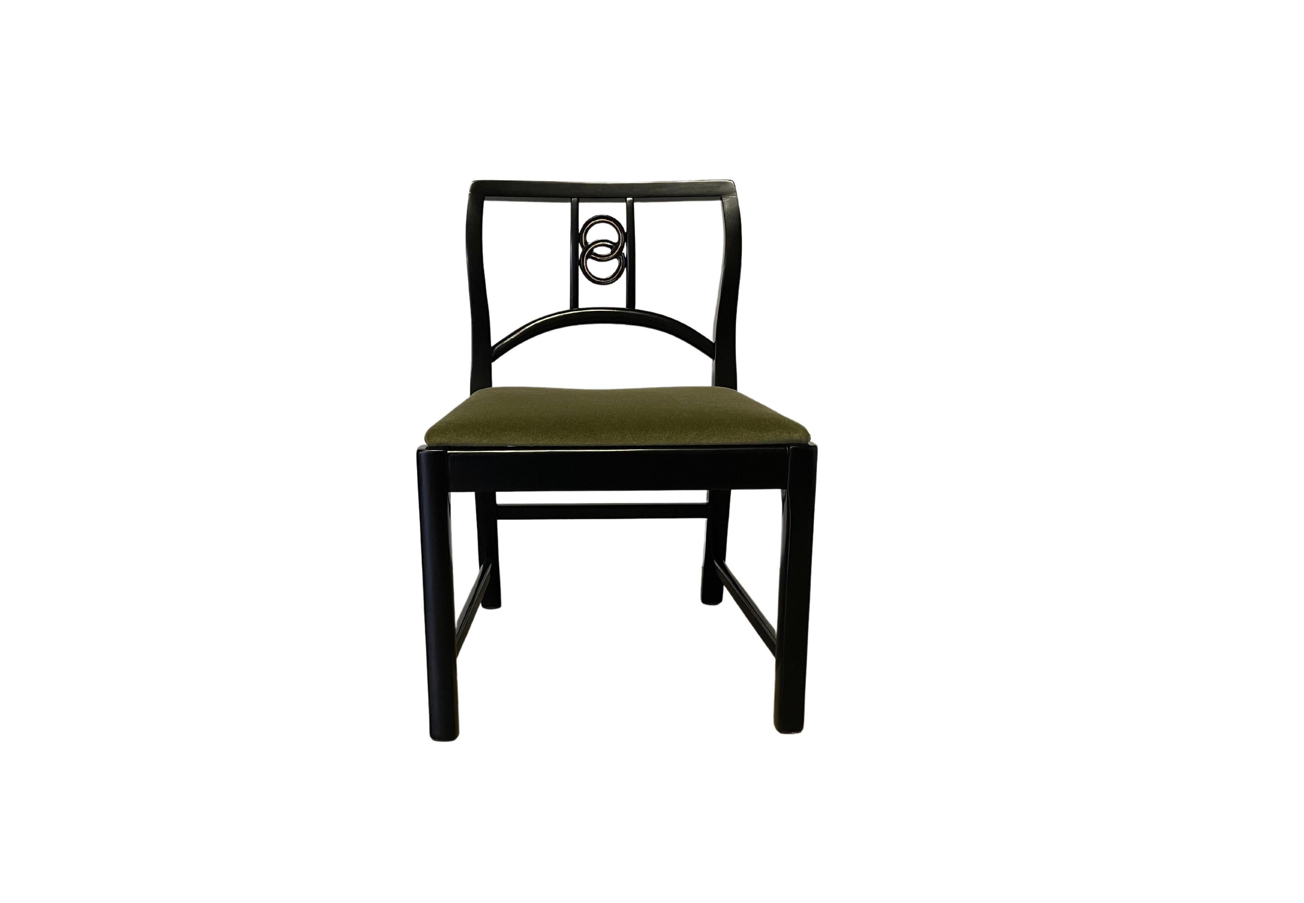 Six Restored Black Lacquer Dining Chairs by Michael Taylor for Baker For Sale 1