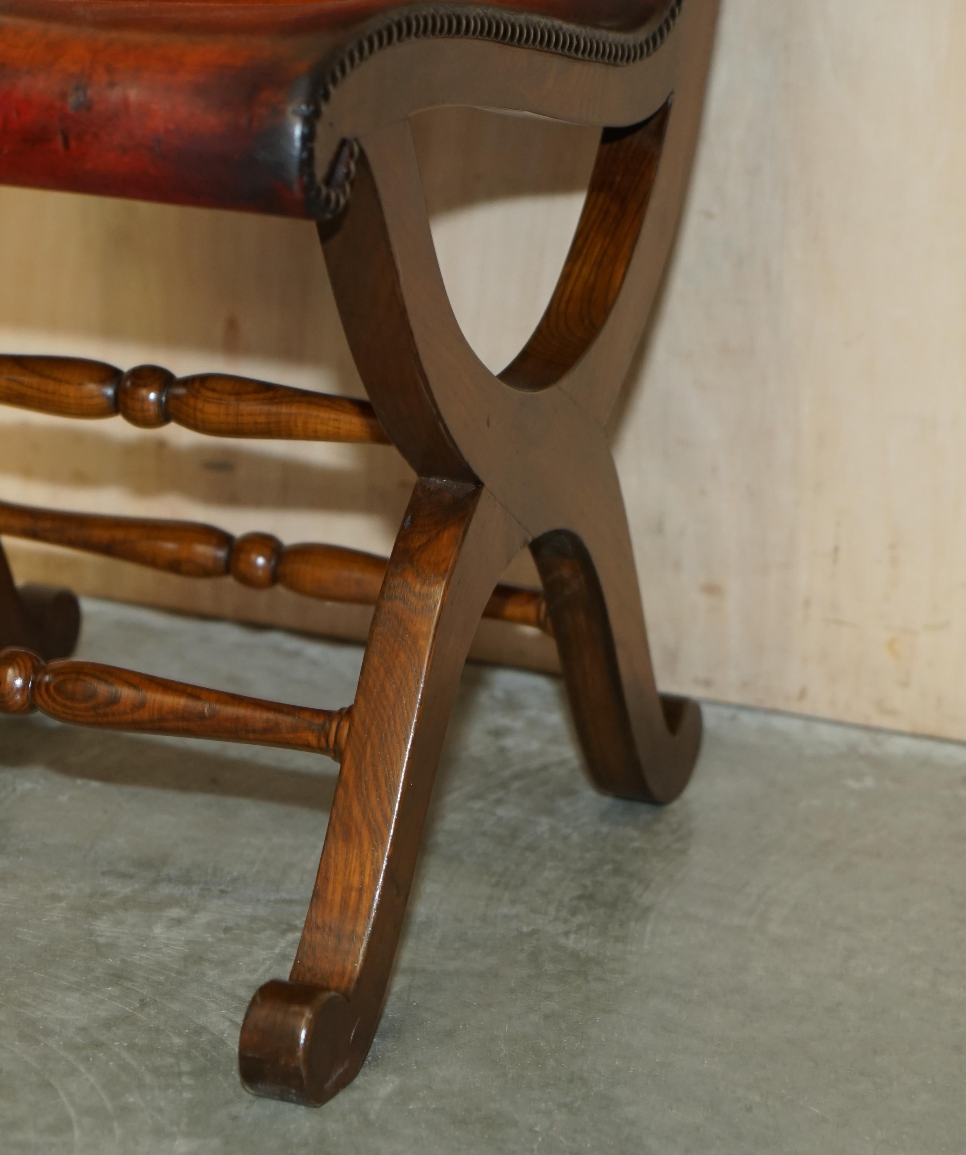 Six Restored Brown Leather & Oak Spanish Pierre Lottier Alamazan Dining Chairs 6 For Sale 5