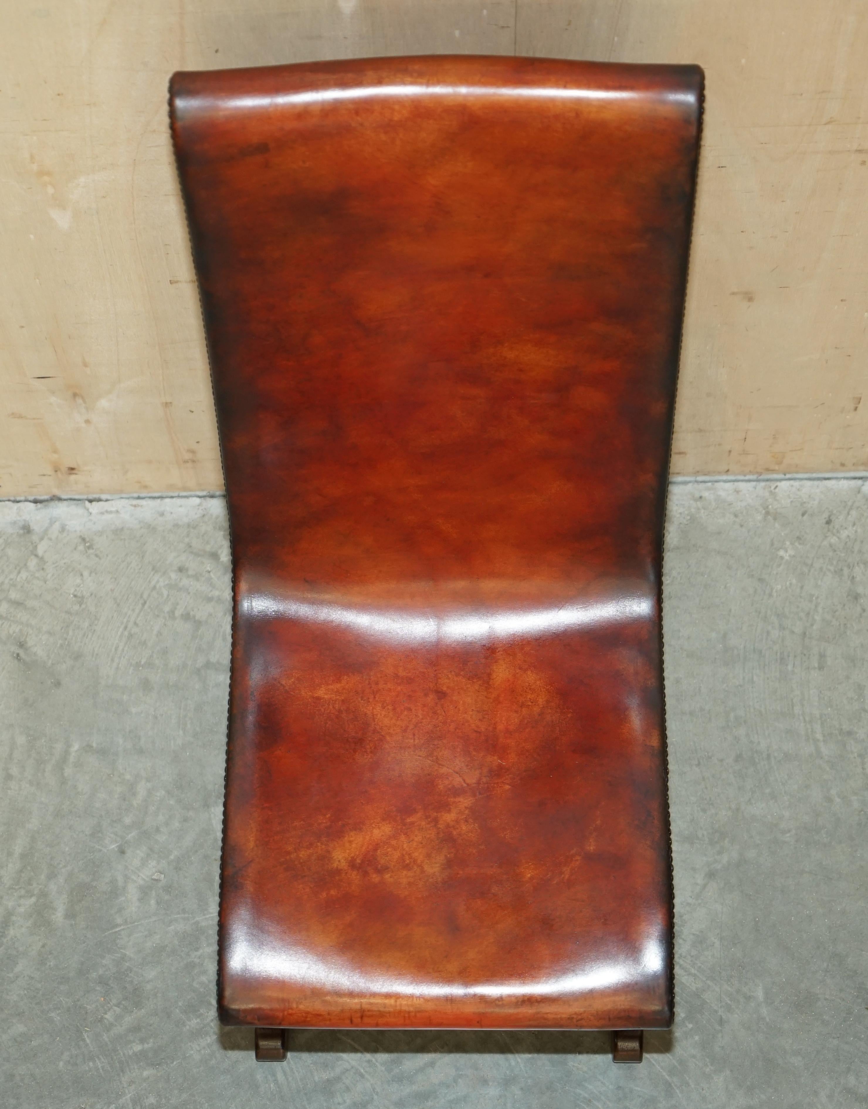 Six Restored Brown Leather & Oak Spanish Pierre Lottier Alamazan Dining Chairs 6 For Sale 13