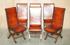 Six chaises de salle à manger espagnoles Pierre Lottier Alamazan en cuir Brown et Oak restaurées 6