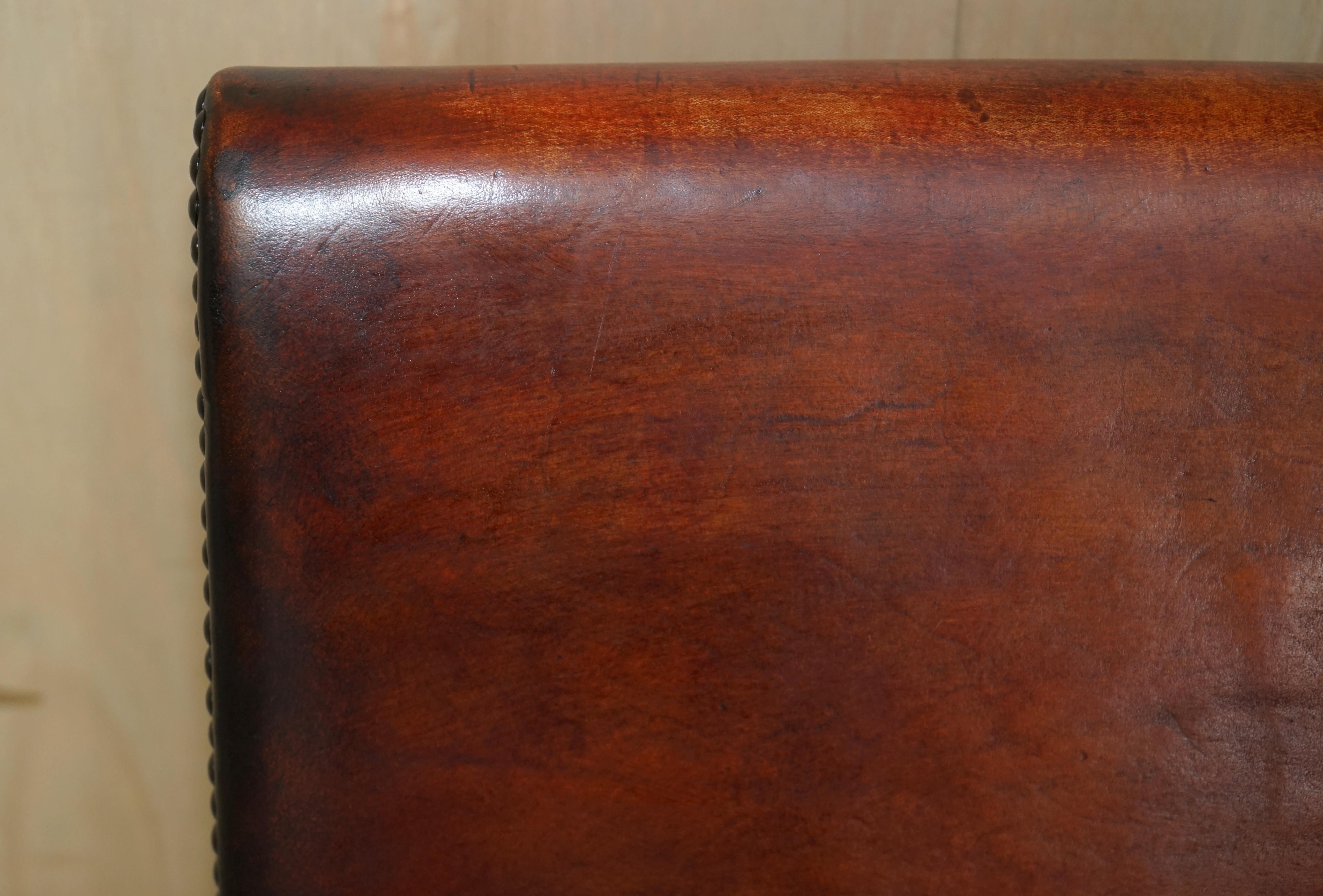 Six Restored Brown Leather & Oak Spanish Pierre Lottier Alamazan Dining Chairs 6 For Sale 1