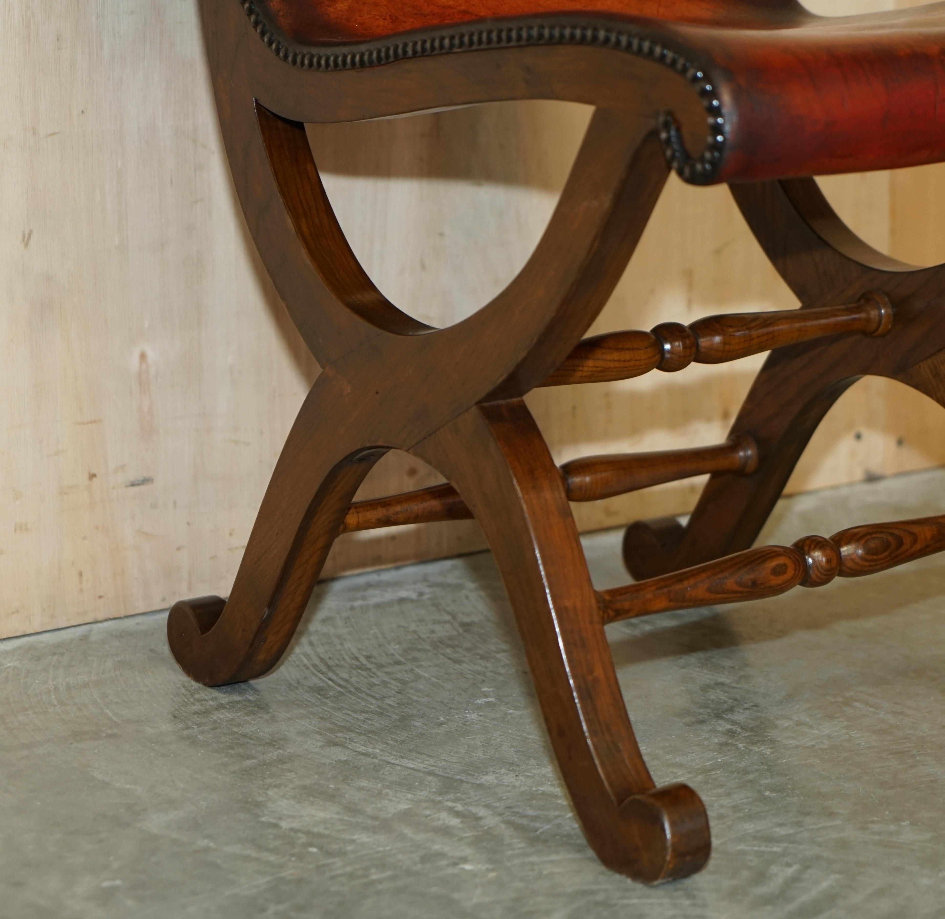 Six Restored Brown Leather & Oak Spanish Pierre Lottier Alamazan Dining Chairs 6 For Sale 2