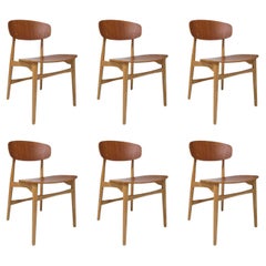 Six Restored Jens Hjorth Beech and Teak Mid-century Danish Dining Chairs