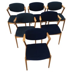 Six Restored Kai Kristiansen Oak Dining Chairs Custom Reupholstery Included