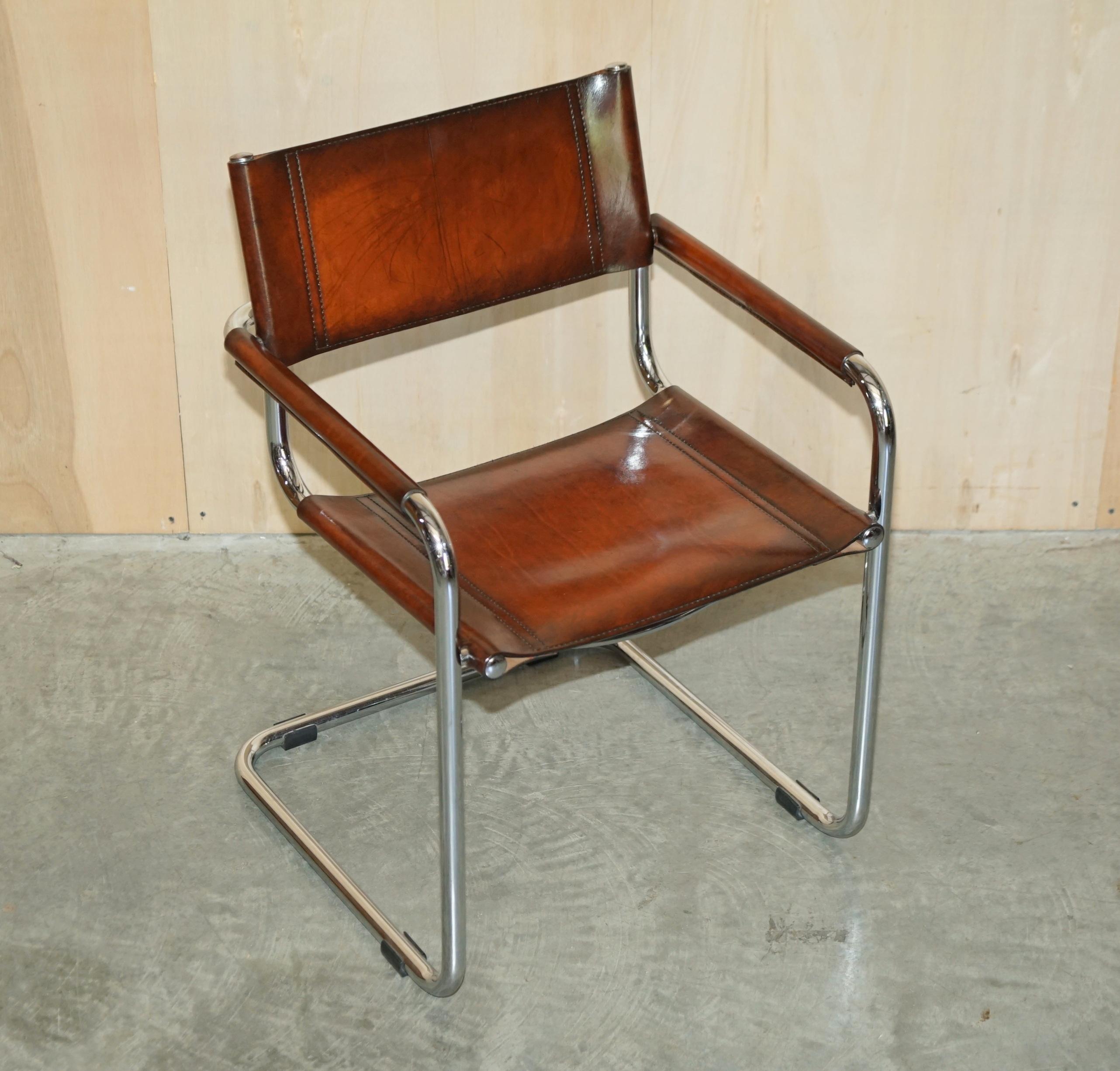 SIX RESTORED ViNTAGE BROWN LEATHER MARCEL BREUER B34 FASEM DINING ARMCHAIRS 6 For Sale 5