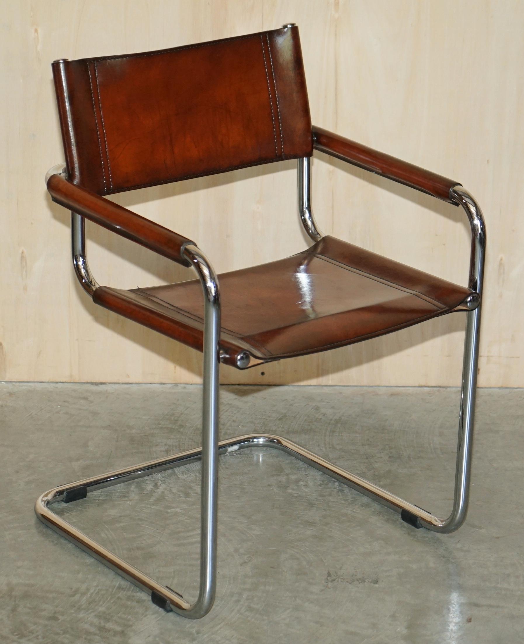SIX RESTORED ViNTAGE BROWN LEATHER MARCEL BREUER B34 FASEM DINING ARMCHAIRS 6 For Sale 7