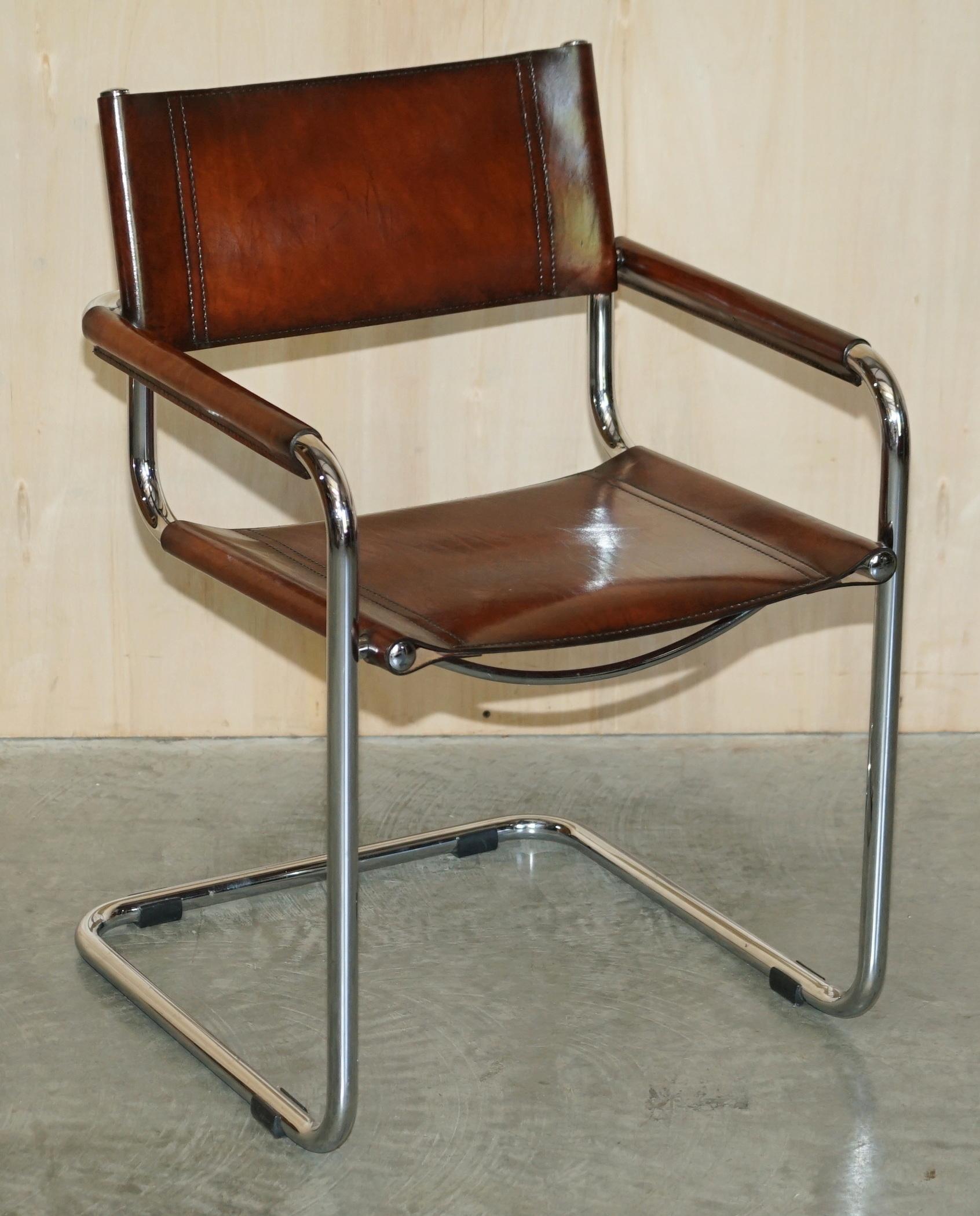SIX RESTORED ViNTAGE BROWN LEATHER MARCEL BREUER B34 FASEM DINING ARMCHAIRS 6 For Sale 9