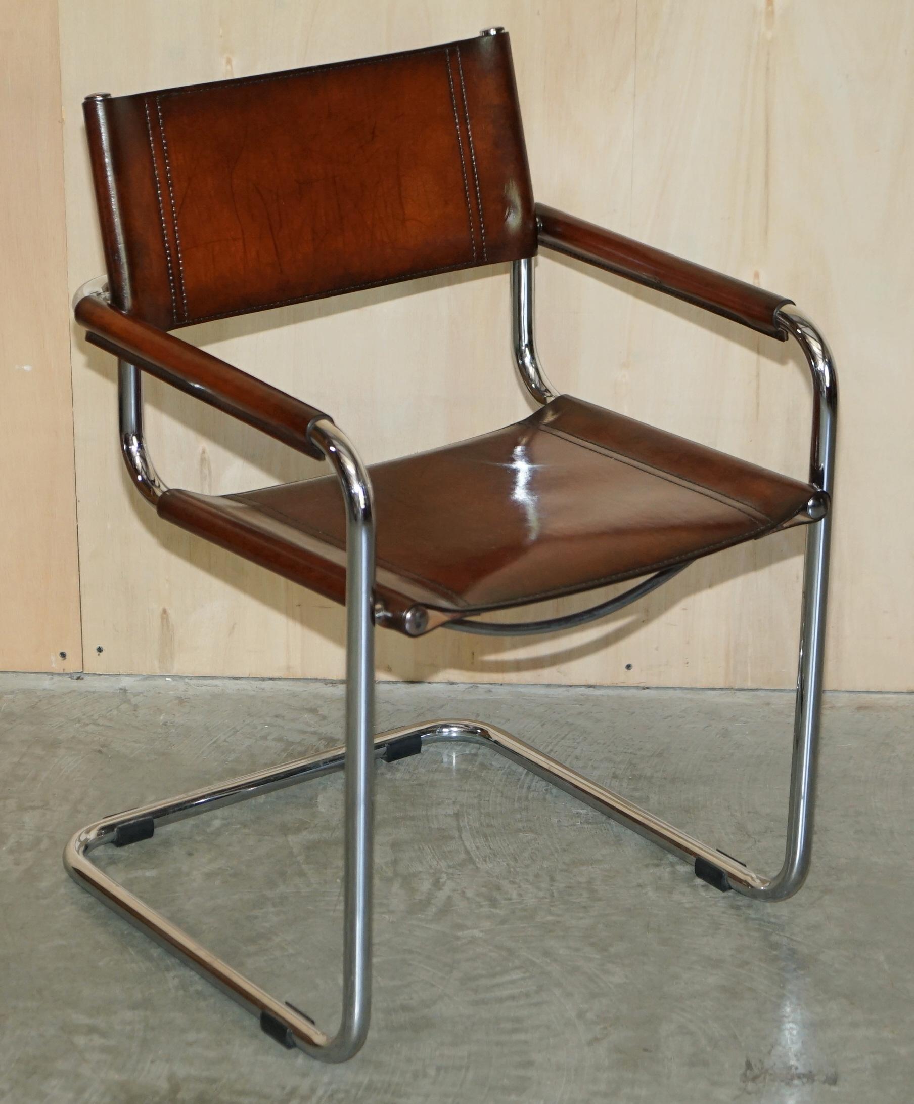 SIX RESTORED ViNTAGE BROWN LEATHER MARCEL BREUER B34 FASEM DINING ARMCHAIRS 6 For Sale 11
