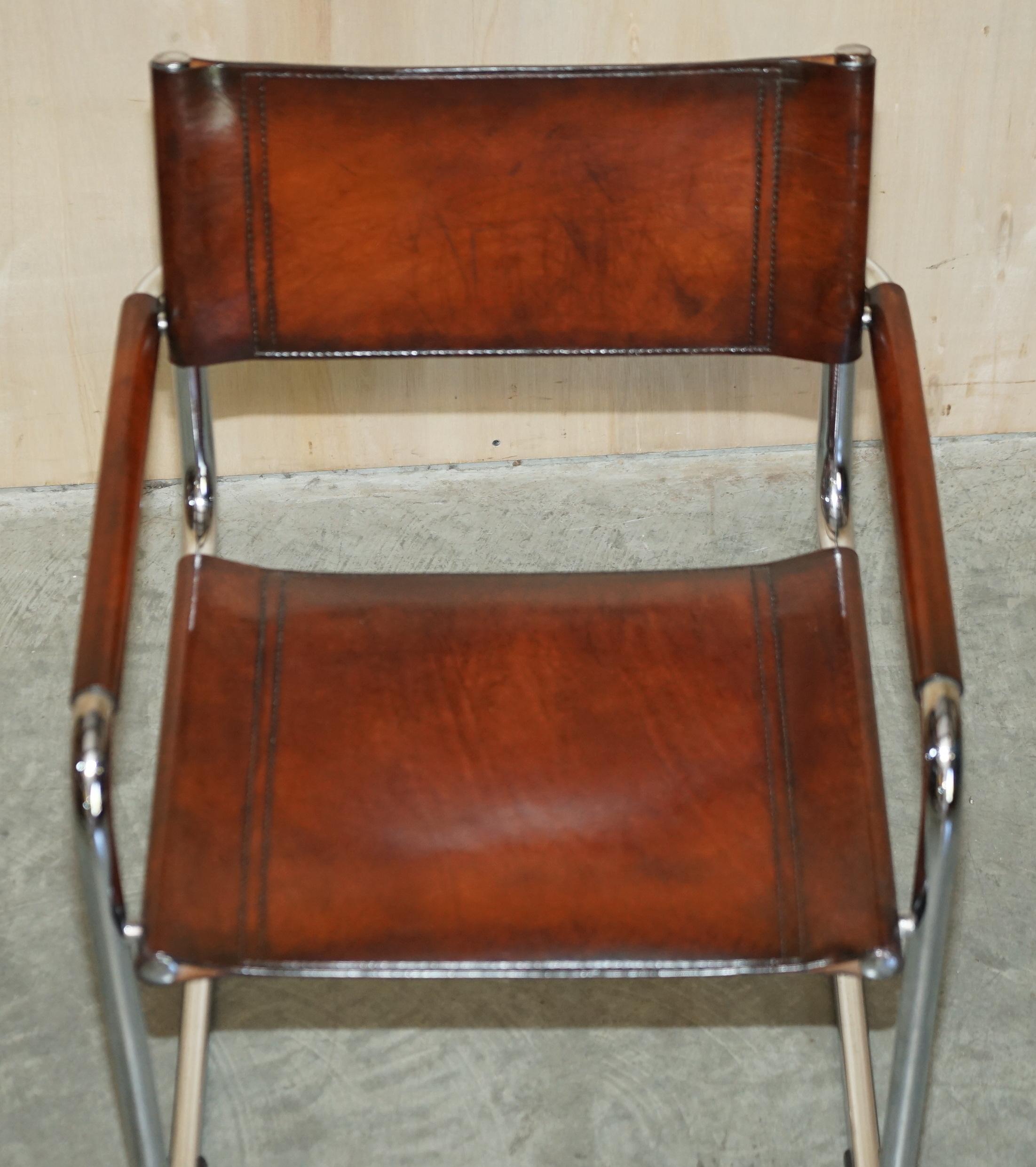 SIX RESTORED ViNTAGE BROWN LEATHER MARCEL BREUER B34 FASEM DINING ARMCHAIRS 6 For Sale 12