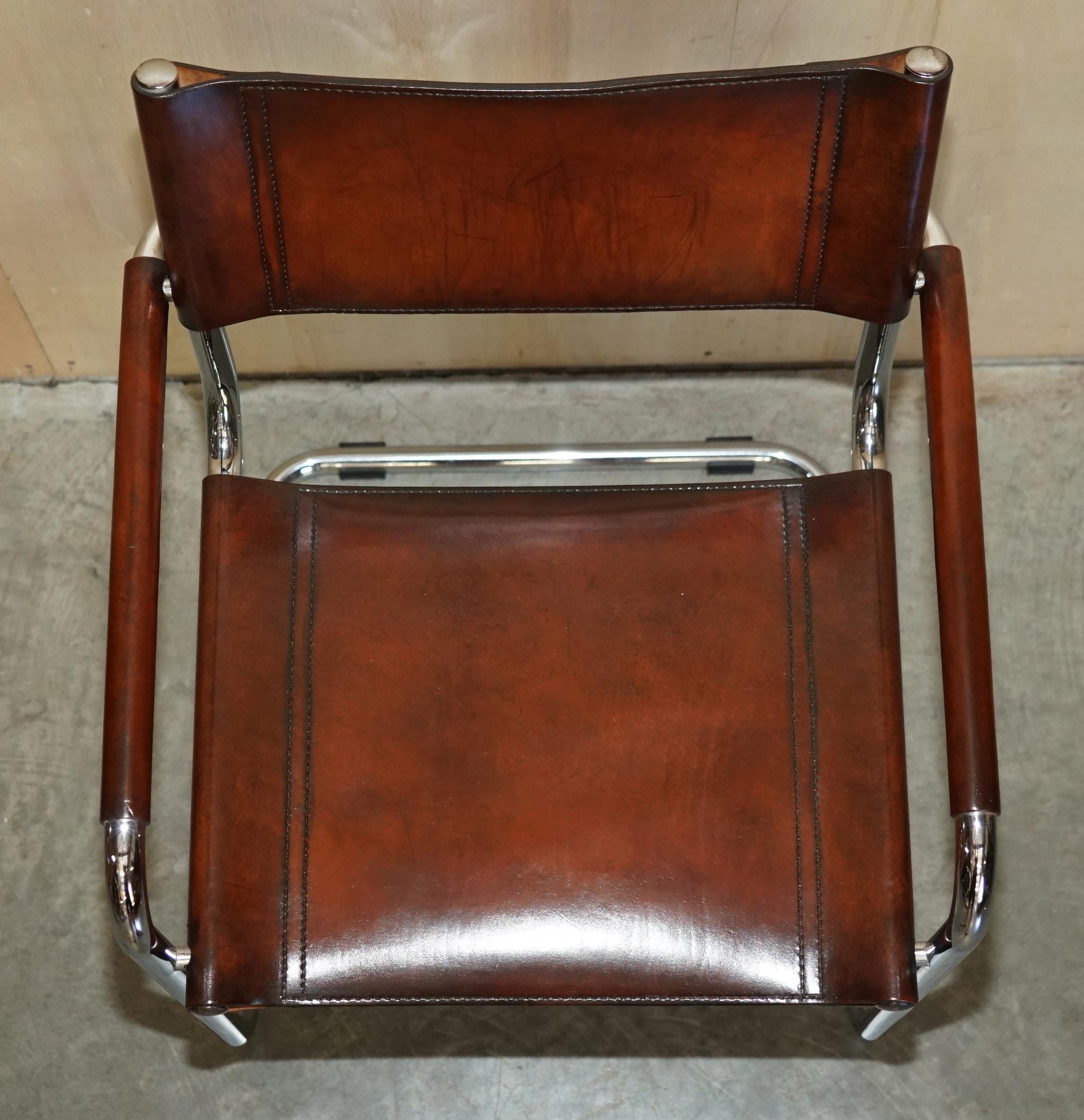 European SIX RESTORED ViNTAGE BROWN LEATHER MARCEL BREUER B34 FASEM DINING ARMCHAIRS 6 For Sale