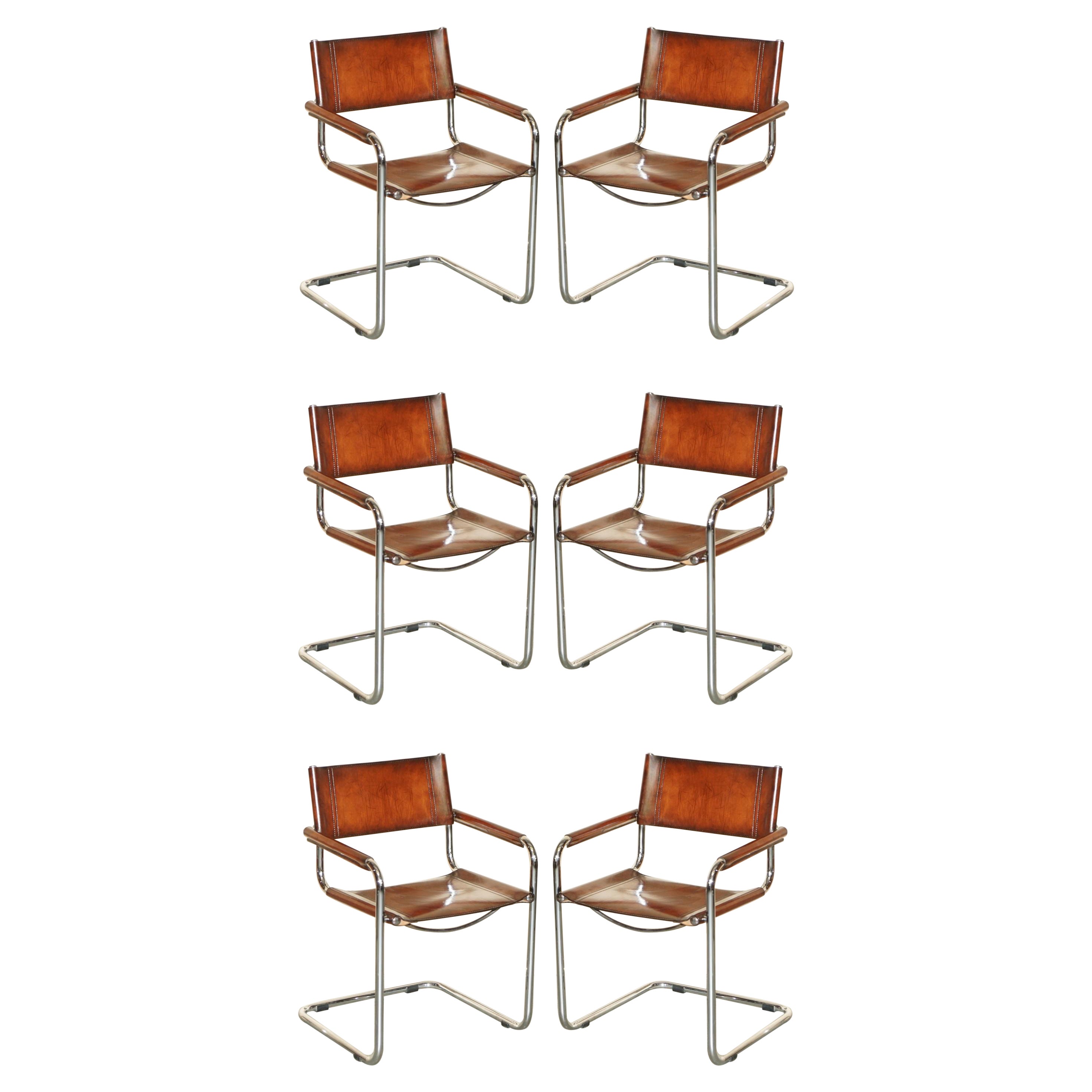 CHAISES À MANGER ARGENTIQUES EN CUIR MARCEL BREUER B34 EN CUIR MARQUÉ MARQUÉE BROWN RÉDUIT À VIE rénovées, Taille 6