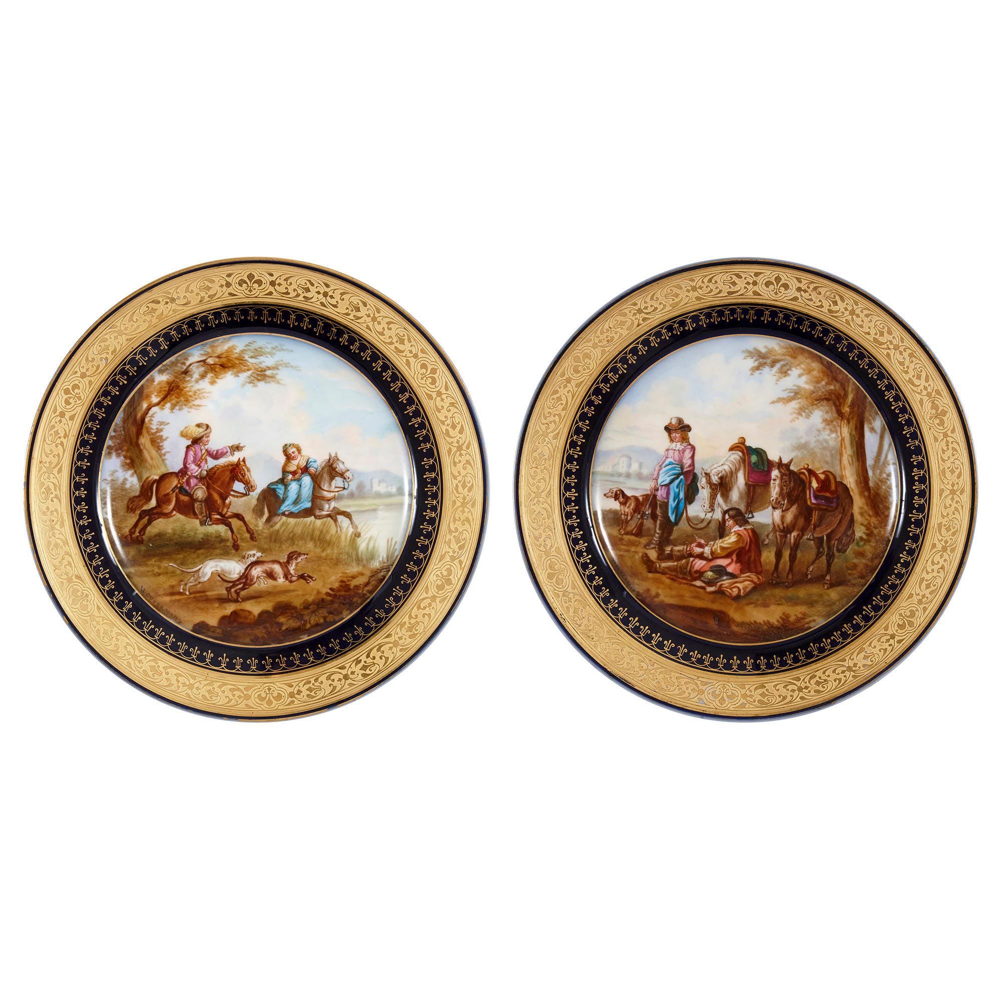 French Six Rococo Sèvres Style Porcelain Plates For Sale