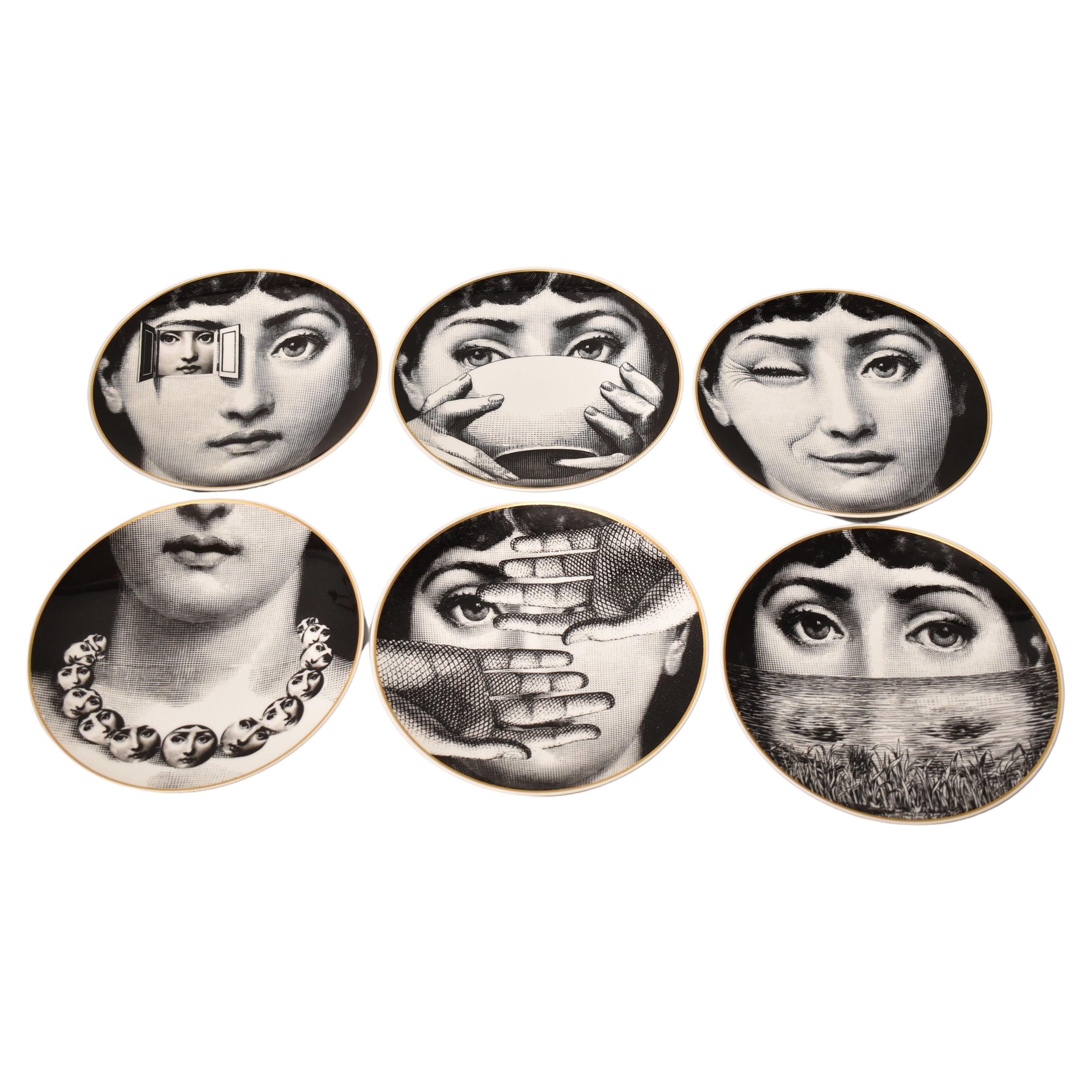 Six Rosenthal Germany Fornasetti Black & White Plates "Tema Evariazioni" Series