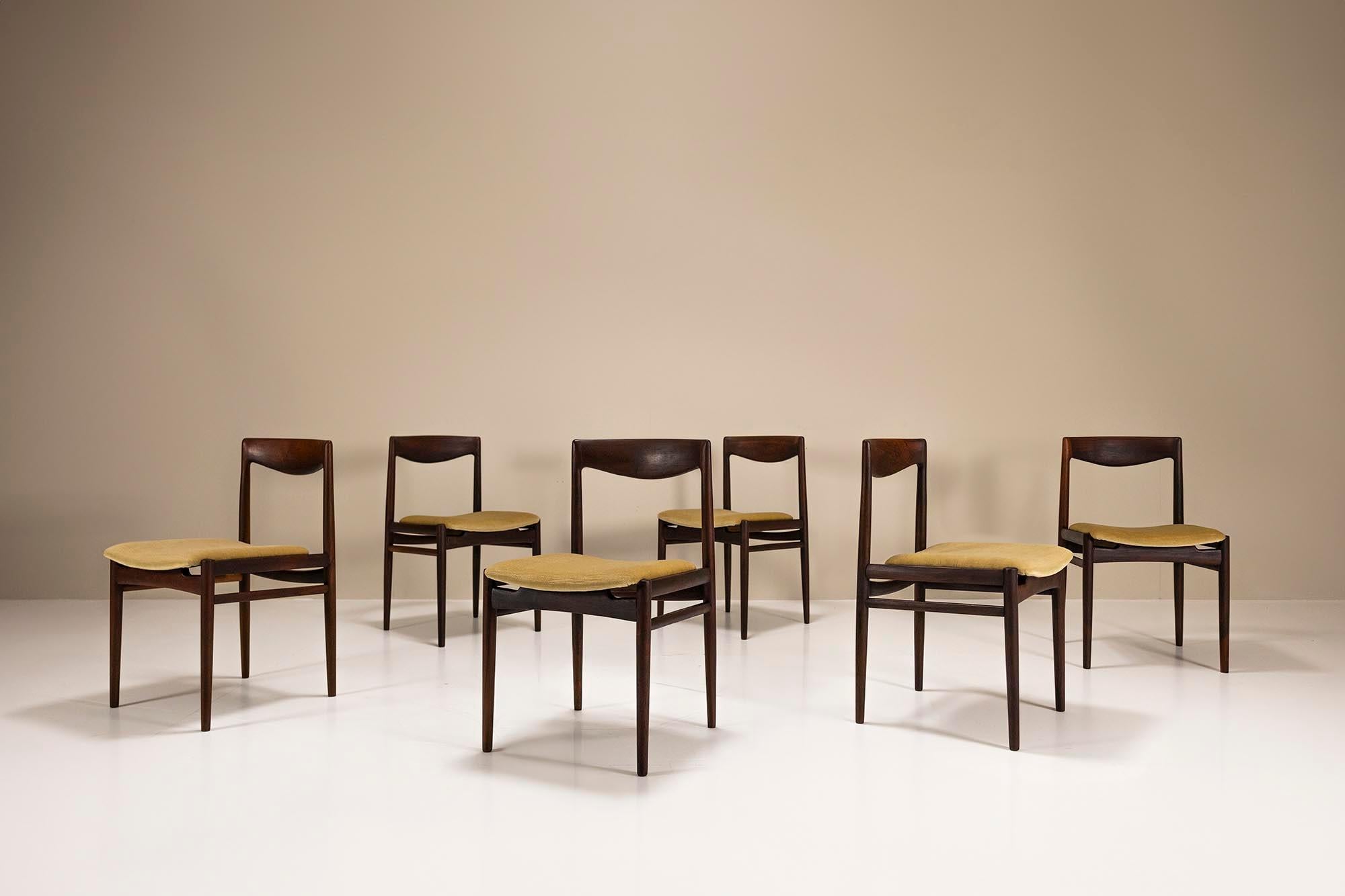 Mid-Century Modern Six Rosewood and Mohair Dining Chairs by Interlübke, Germany 1960s