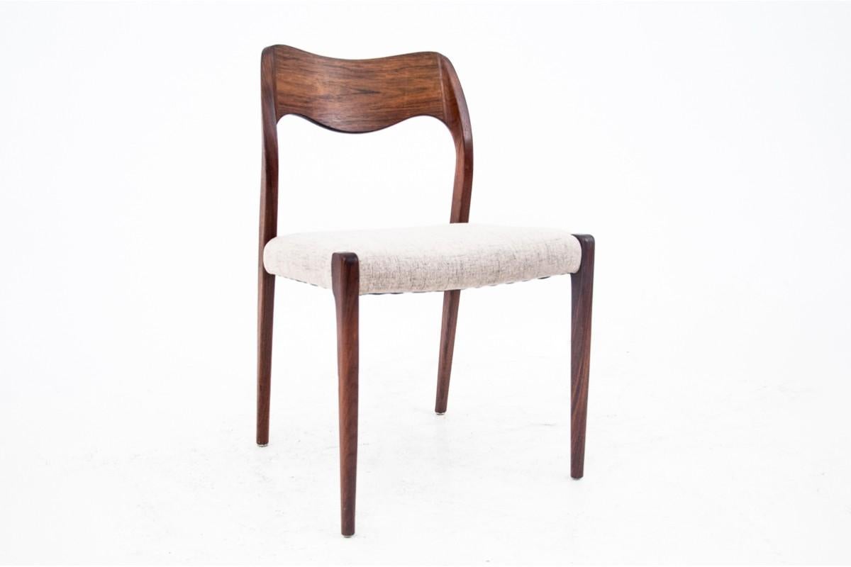 Mid-20th Century Six Rosewood Chairs by N. O. Møller, Model 71, Denmark, 1960s, After Renovation