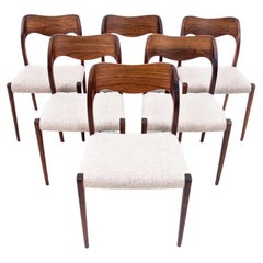 Six Rosewood Chairs by N. O. Møller, Model 71, Denmark, 1960s, After Renovation