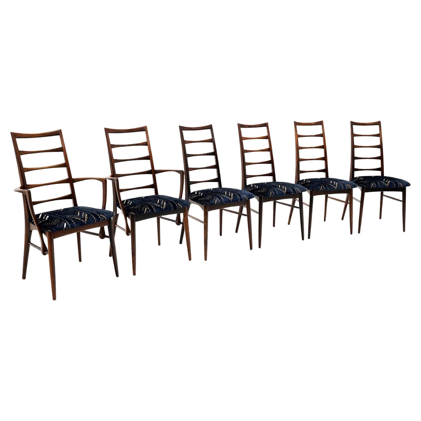 Six Rosewood "Lis" Dining Chairs by Niels Kofoed, Two with Arms, Four Armless