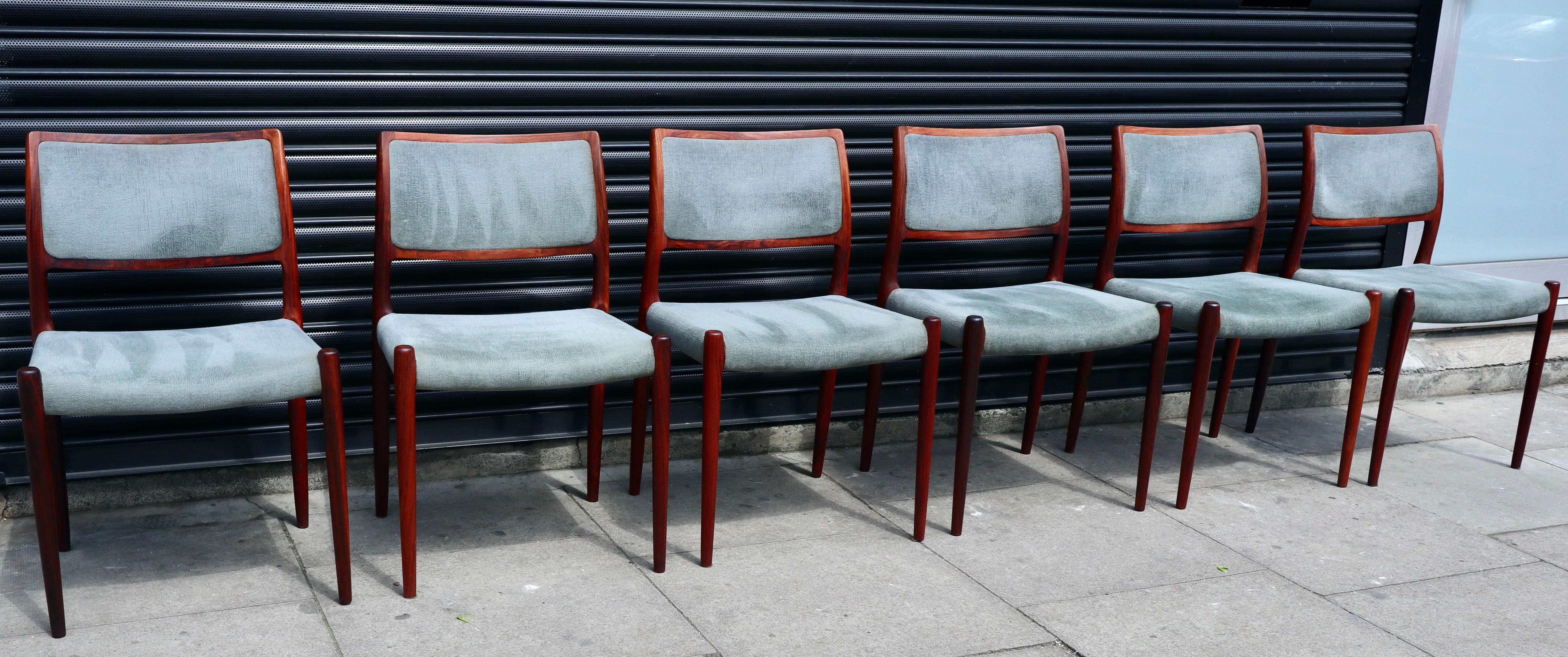 Six Rosewood Niels Moller Model 80 Chairs, with grey velour upholstery  For Sale 9