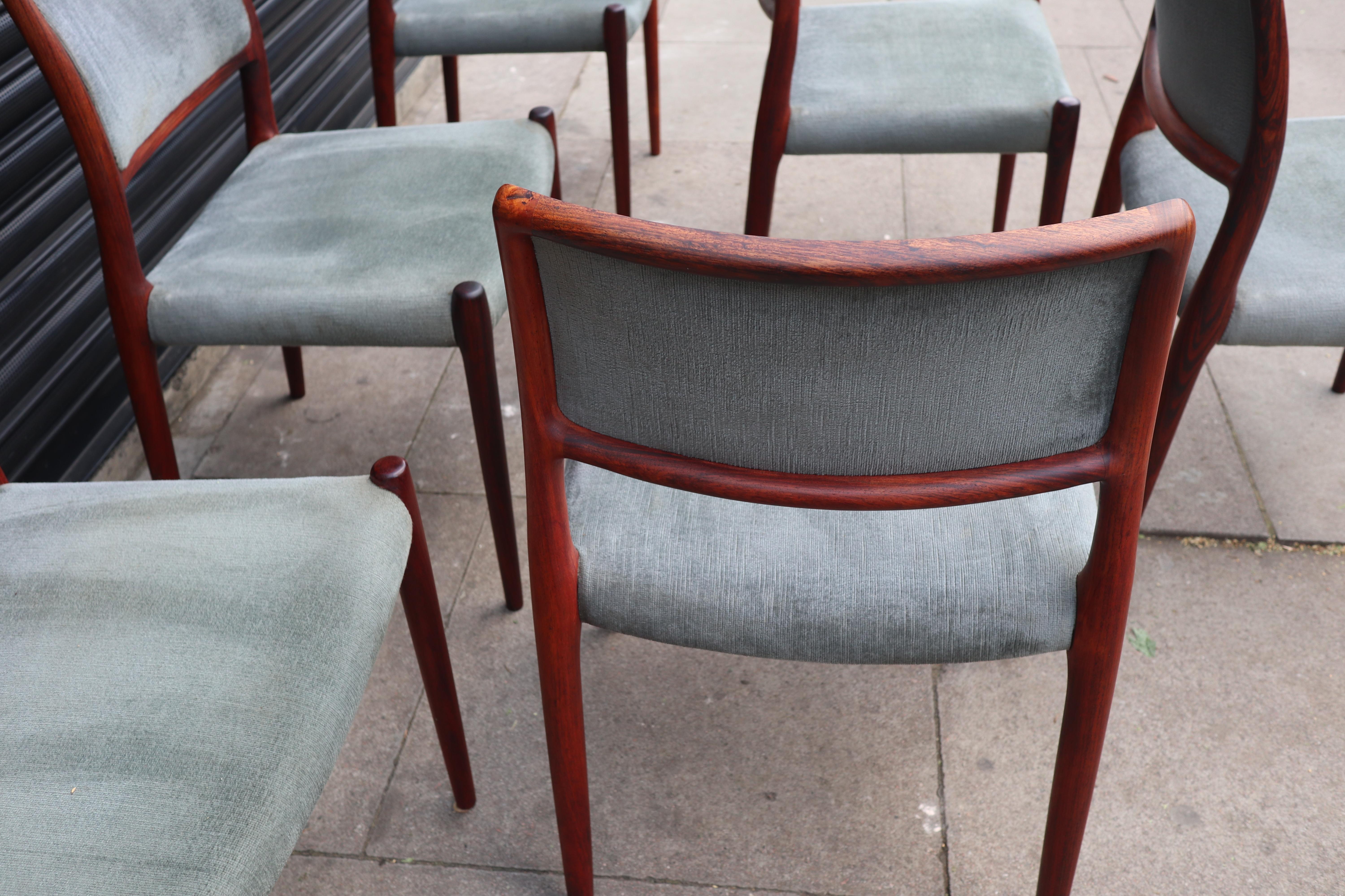 Six Rosewood Niels Moller Model 80 Chairs, with grey velour upholstery  For Sale 10