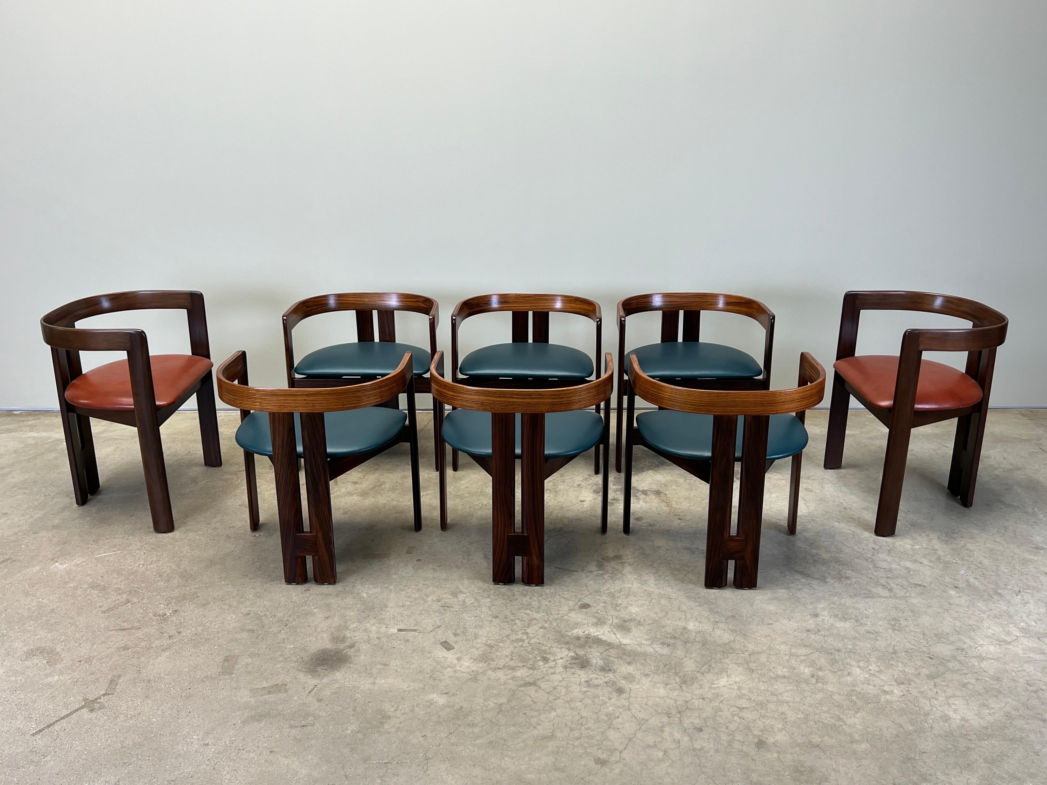 Six Rosewood “Pigreco” Dining Chairs by Tobia Scarpa for Gavina For Sale 1