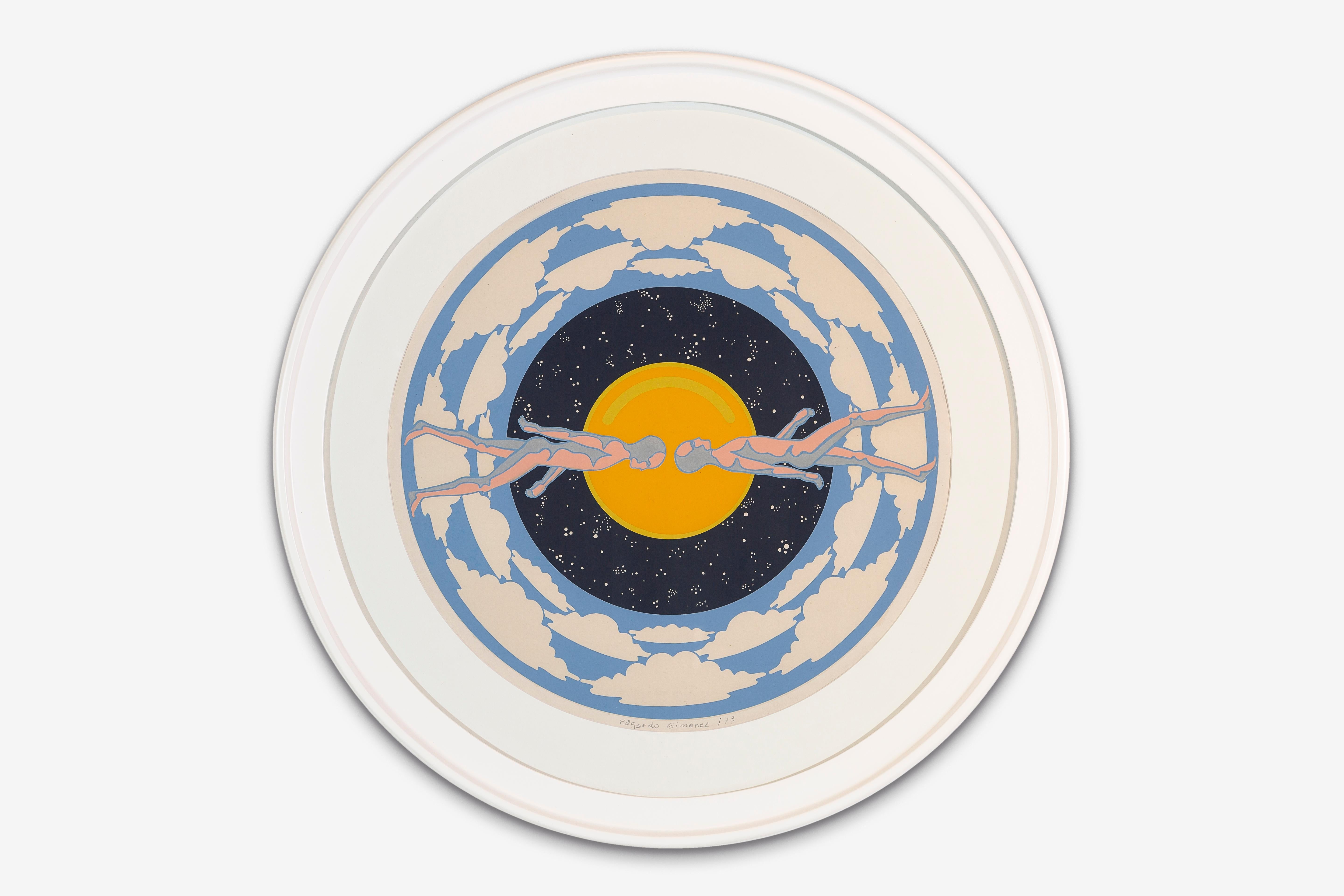 Modern Six Round Framed Silk Screen by Edgardo Giménez, Argentina, 1973 For Sale