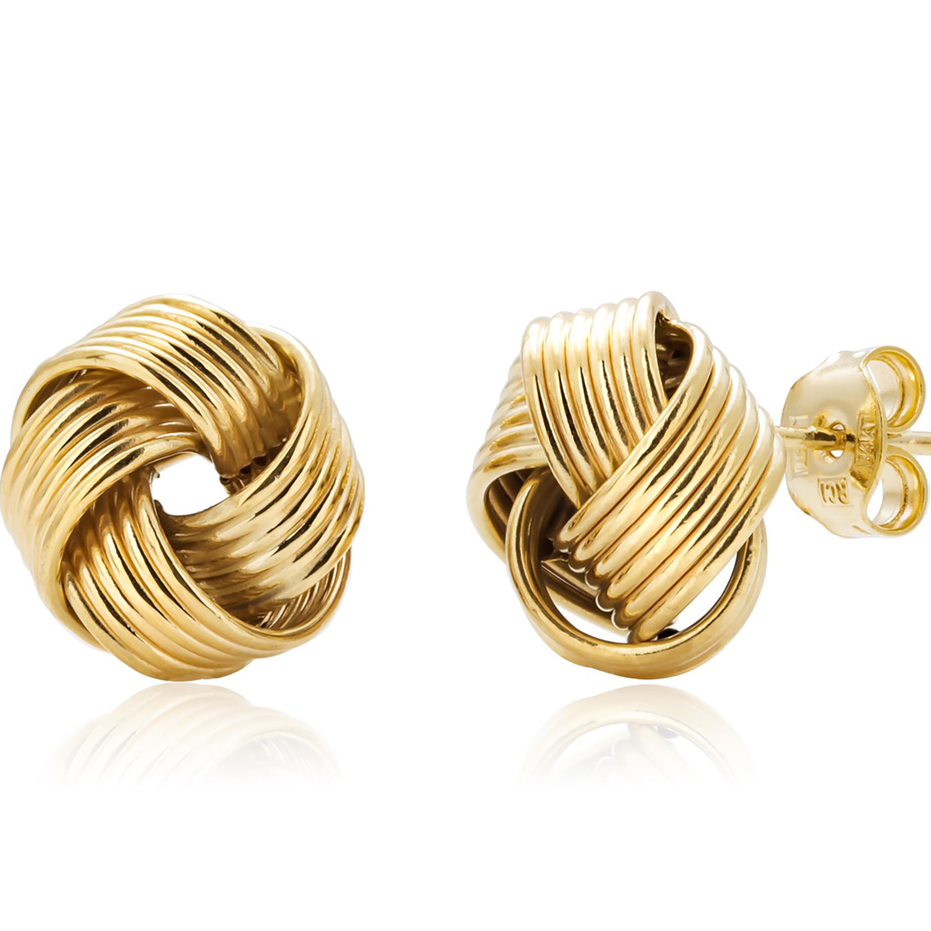 Six Row Love Knot 0.50 inch Stud Earrings 14 Karat Yellow Gold In New Condition In New York, NY