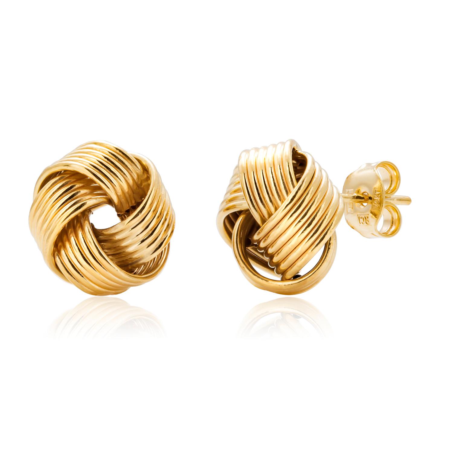 Six Row Love Knot 0.50 inch Stud Earrings 14 Karat Yellow Gold For Sale 1
