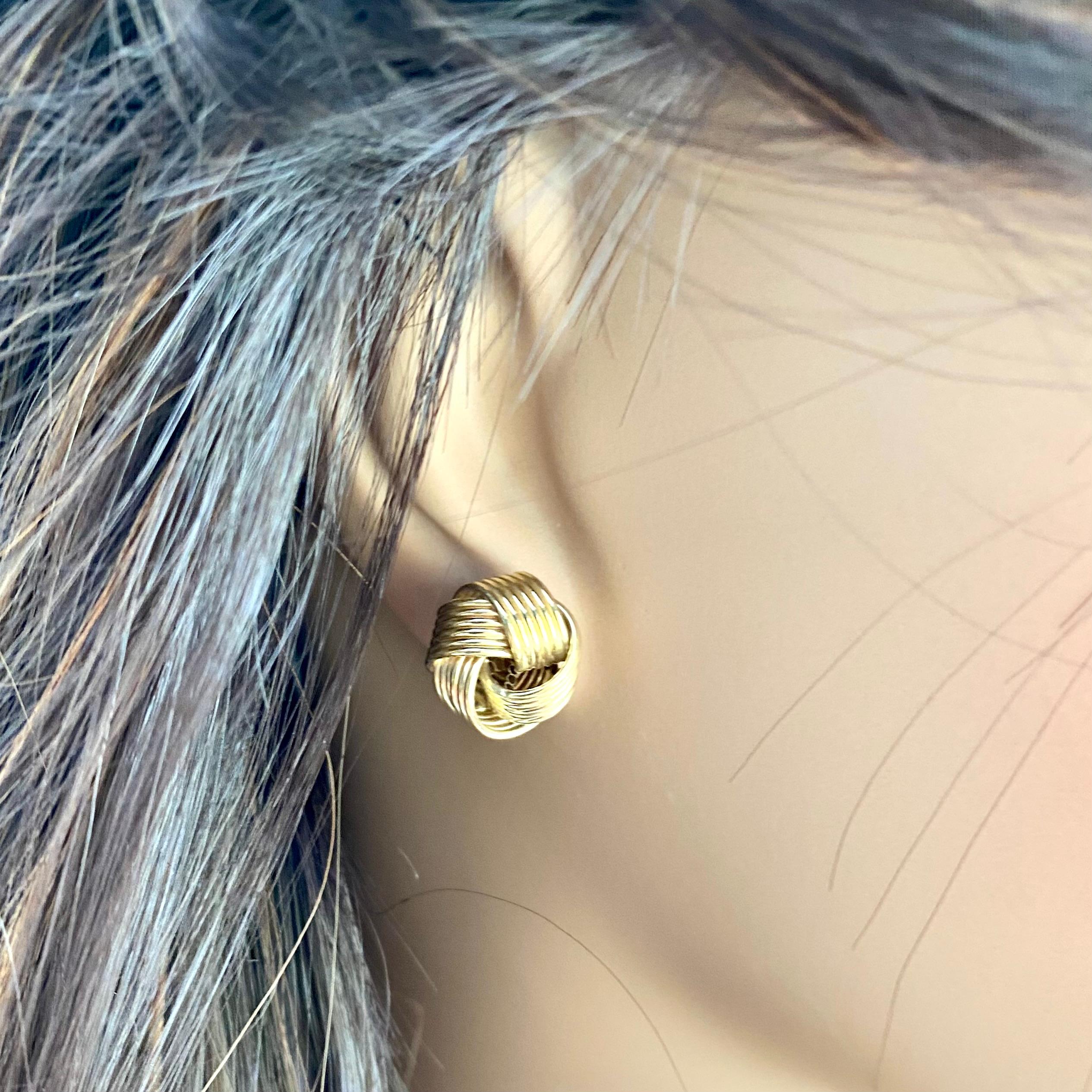Six Row Love Knot 0.50 inch Stud Earrings 14 Karat Yellow Gold For Sale 3