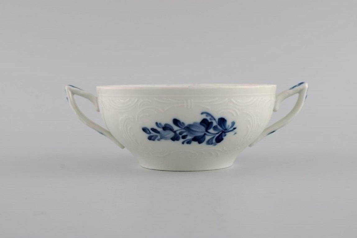 Danish Six Royal Copenhagen Blue Flower Bouillon Cups with Saucers, Early 20th Century For Sale