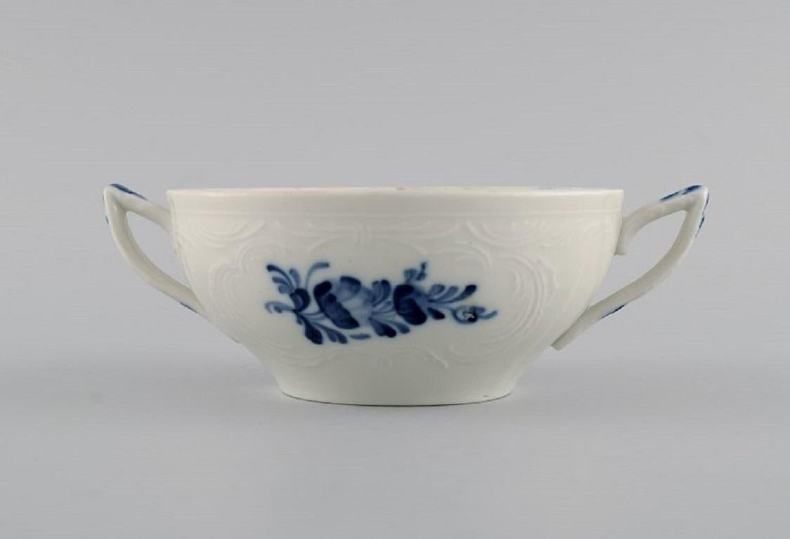 Porcelain Six Royal Copenhagen Blue Flower Bouillon Cups with Saucers, Early 20th Century For Sale