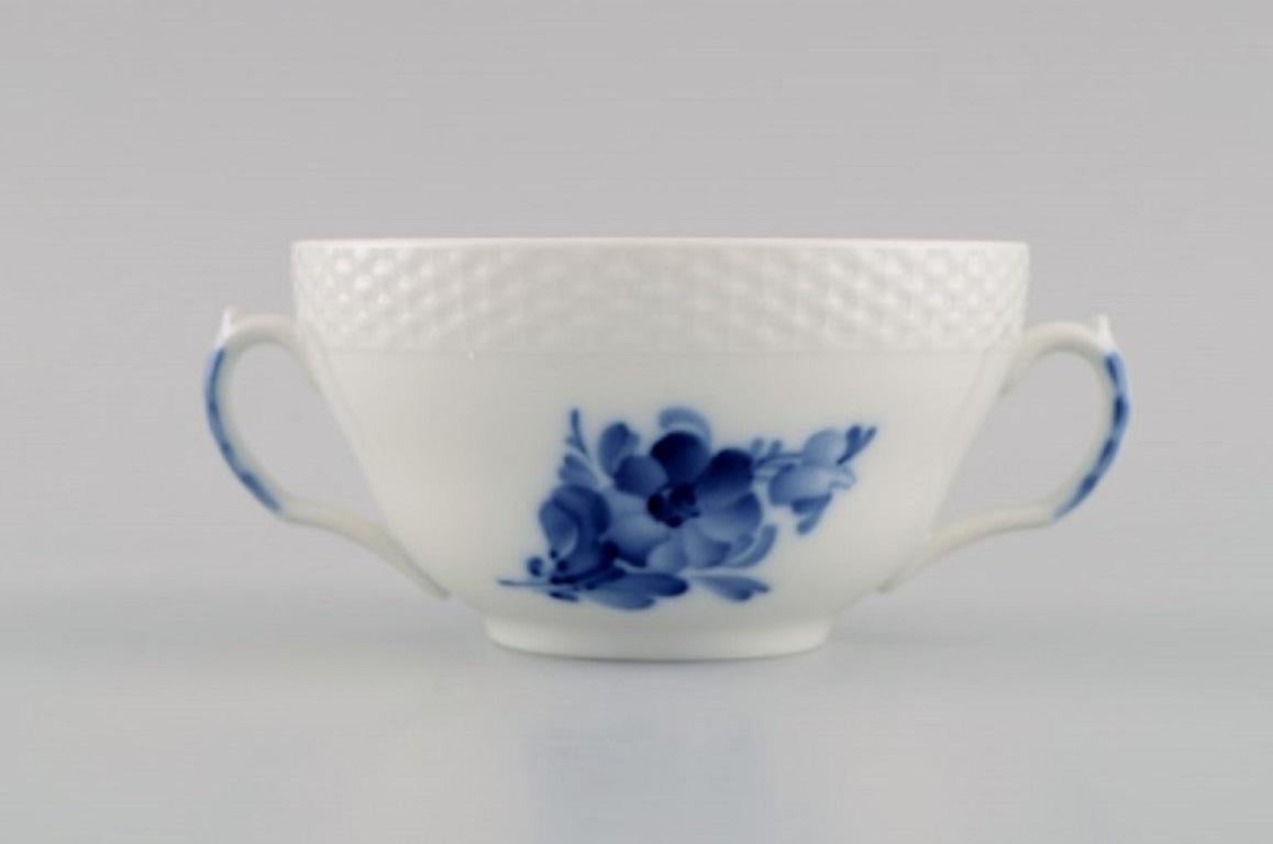 Danish Six Royal Copenhagen Blue Flower Braided Bouillon Cups with Saucers