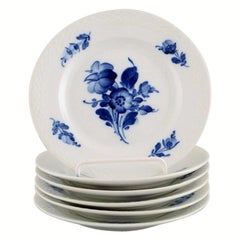 Six Royal Copenhagen Blue Flower Braided Cake Plates, 1940's