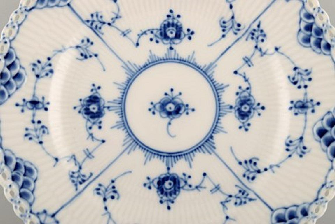 Danish Six Royal Copenhagen Blue Fluted Full Lace Plates in Porcelain