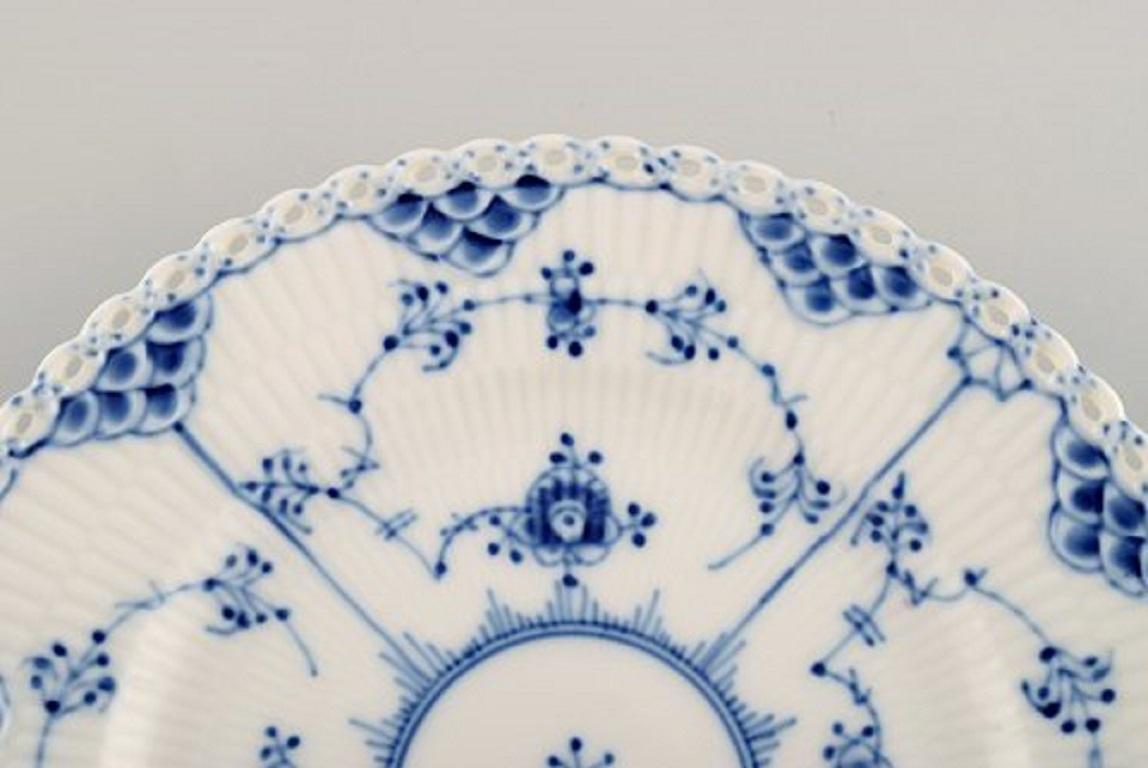Mid-20th Century Six Royal Copenhagen Blue Fluted Full Lace Plates in Porcelain