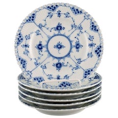 Six Royal Copenhagen Blue Fluted Full Lace Plates in Porcelain