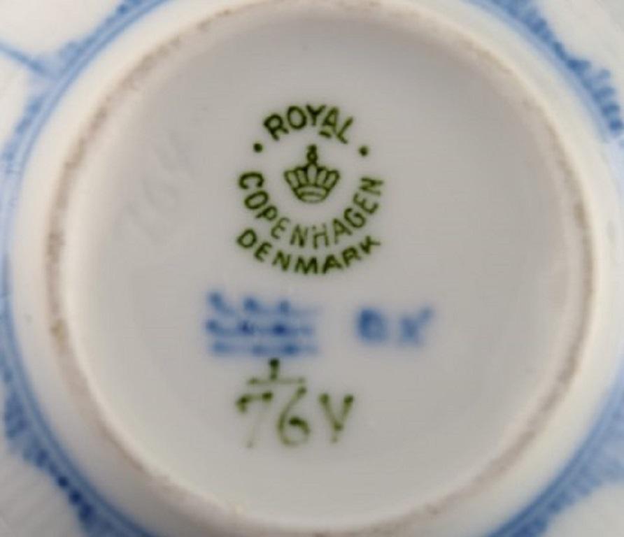 Six Royal Copenhagen Blue Fluted Half Lace Bouillon Cups with Saucers 1