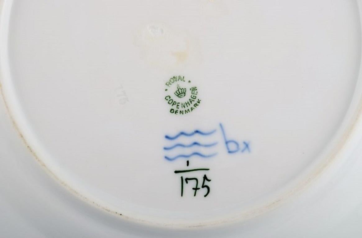 Hand-Painted Six Royal Copenhagen Blue Fluted Plain dinner plates. Model number 1/175.