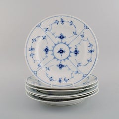 Six Royal Copenhagen Blue Fluted Plain dinner plates. Model number 1/175. 