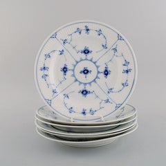 Six Royal Copenhagen Blue Fluted Plain dinner plates. Model number 1/175.