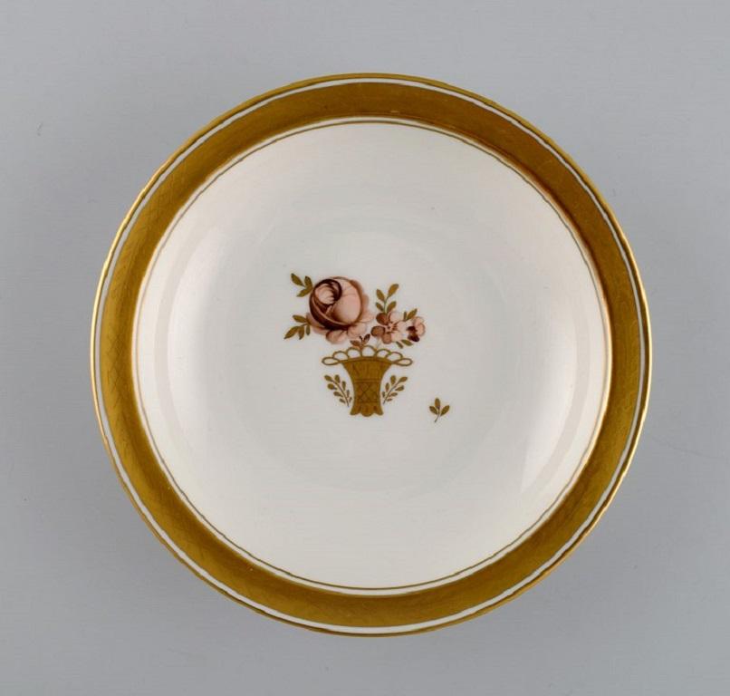 Hand-Painted Six Royal Copenhagen Golden Basket Porcelain Bowls with Flowers For Sale