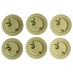 Seis platos auxiliares de cerámica Royal Doulton en diseño Art Déco Lynn D5204, hacia 1930