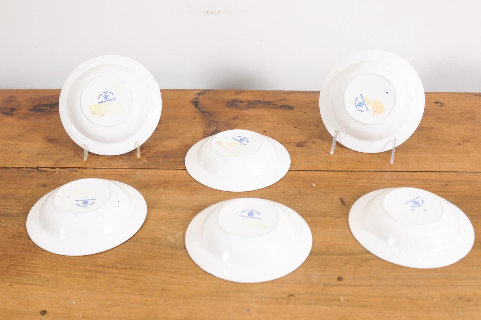 Six Royal Tudor Ware 1890s Blue and White Porcelain Bowls with Floral Pattern 1