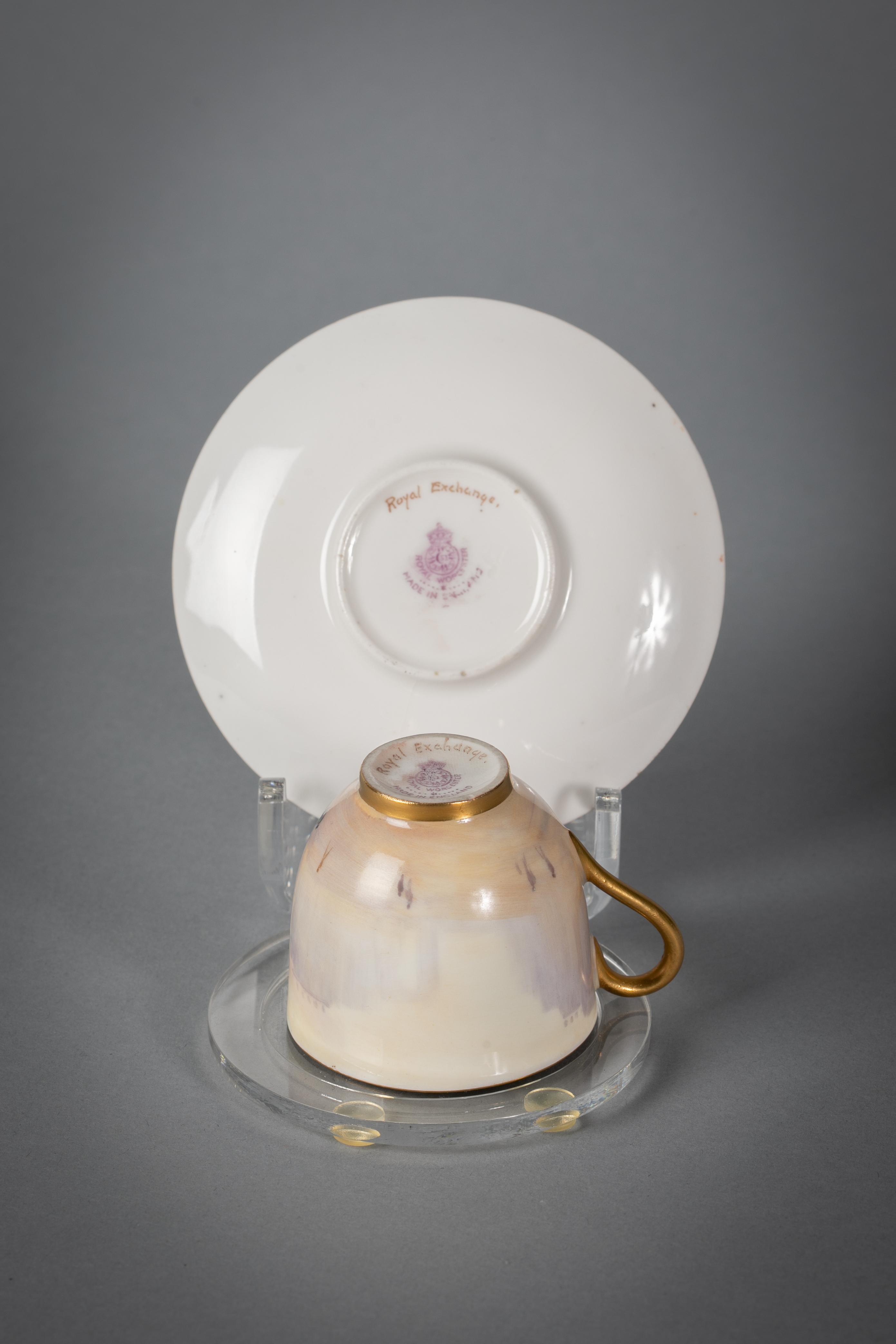 Sechs Royal Worcester Kaffeetassen und Untertassen, Harry A. Davis, um 1920 im Angebot 4