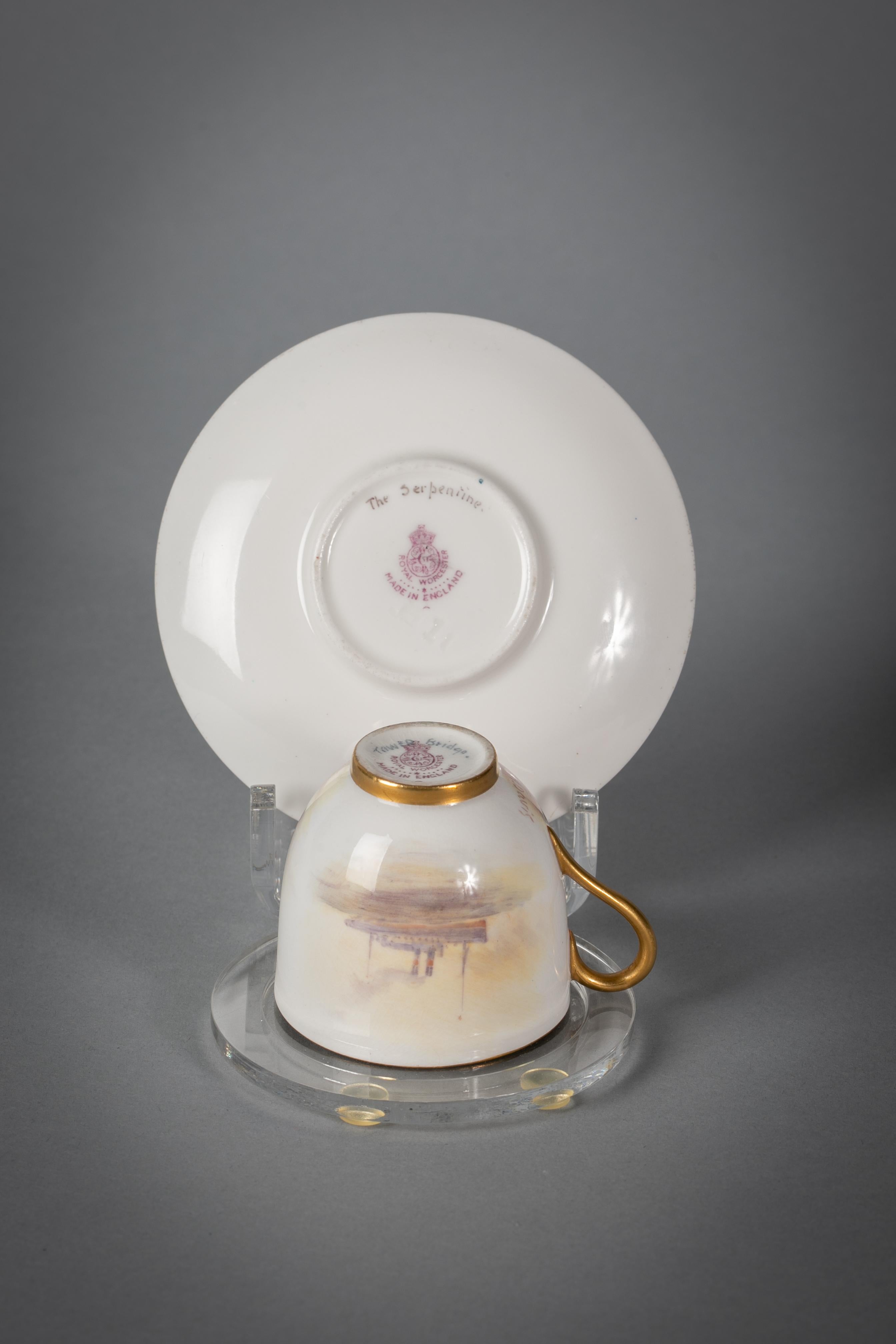 Sechs Royal Worcester Kaffeetassen und Untertassen, Harry A. Davis, um 1920 im Angebot 5