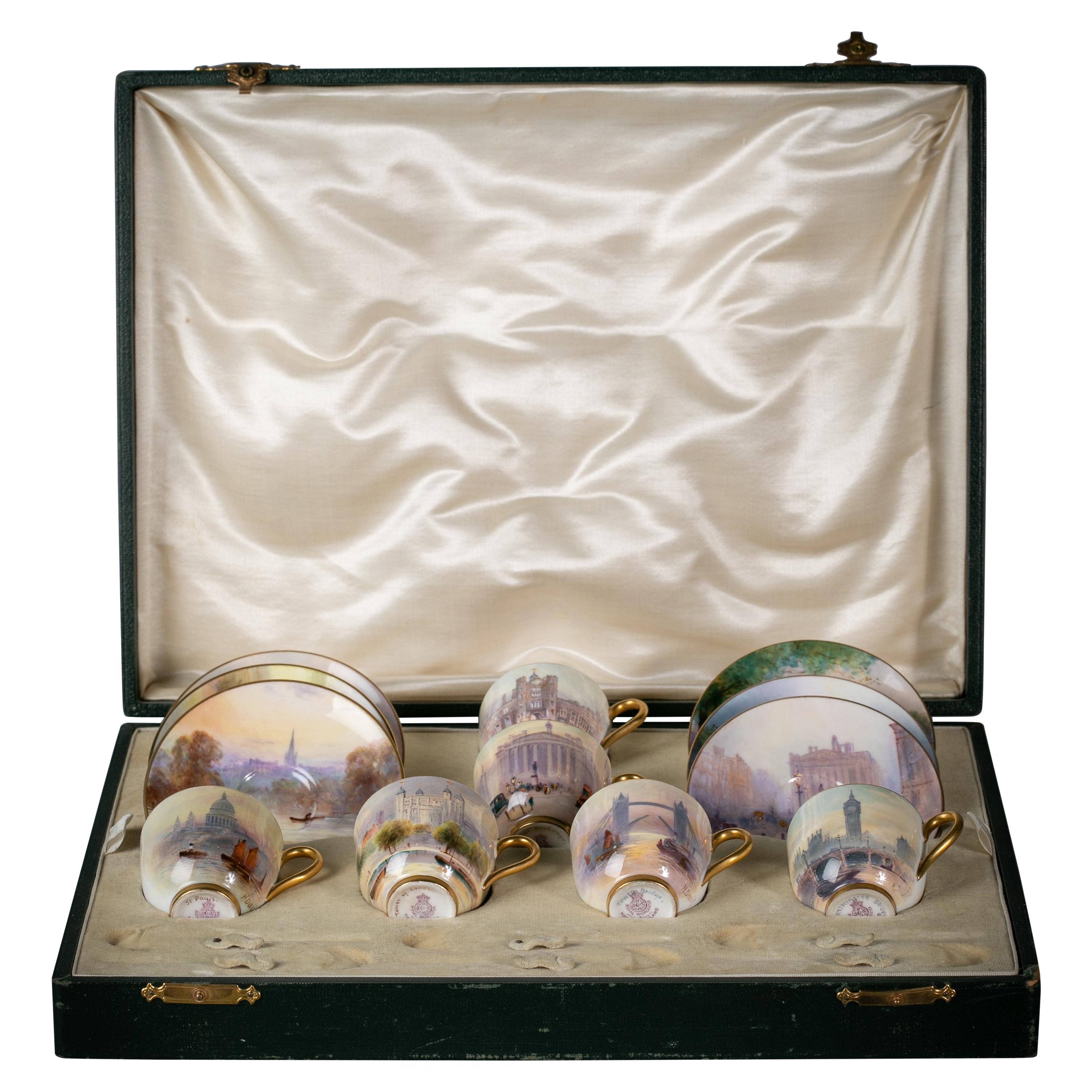 Six Royal Worcester Coffee Cups and Saucers, Harry Davis, circa 1920