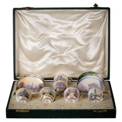 Six Royal Worcester Coffee Cups and Saucers, Harry Davis, circa 1920
