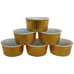 Retro Six Royal Worcester Oven Proof Fluted Gold Luster Custard Ramkins Soufflé Dishes